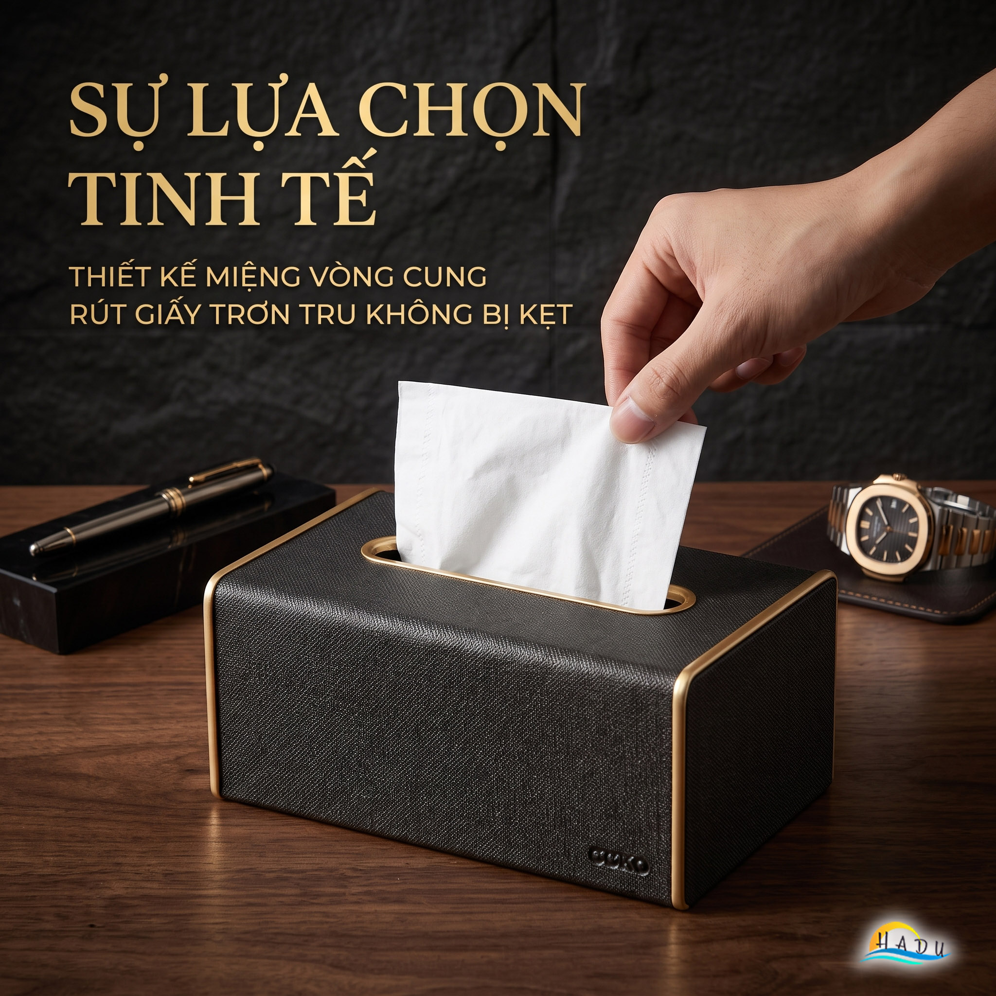 Hộp Đựng Khăn Giấy Bọc Da CCKO, Để Bàn Sang Trọng, Đáy Nam Châm, Nhiều Màu