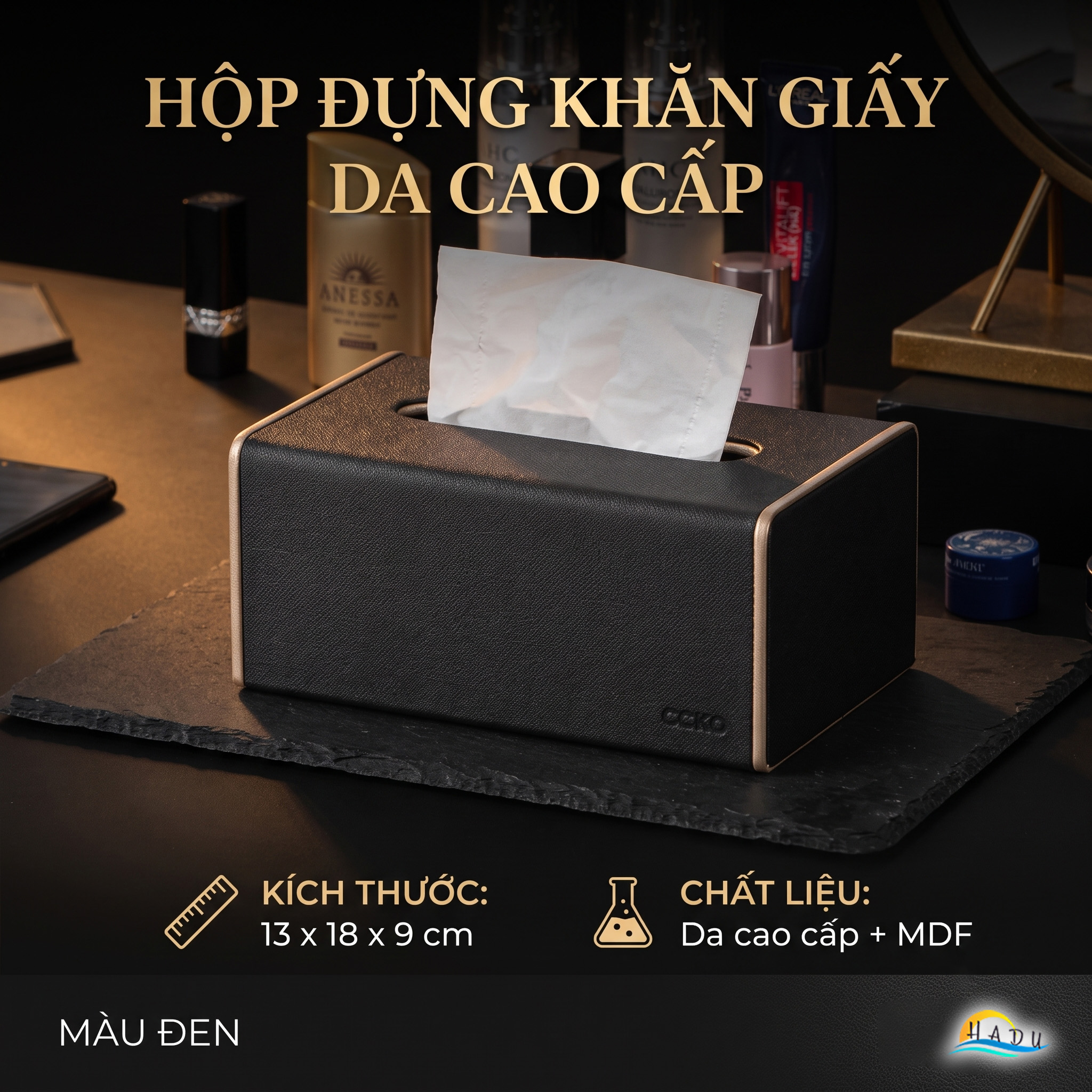 Hộp Đựng Khăn Giấy Bọc Da CCKO, Để Bàn Sang Trọng, Đáy Nam Châm, Nhiều Màu