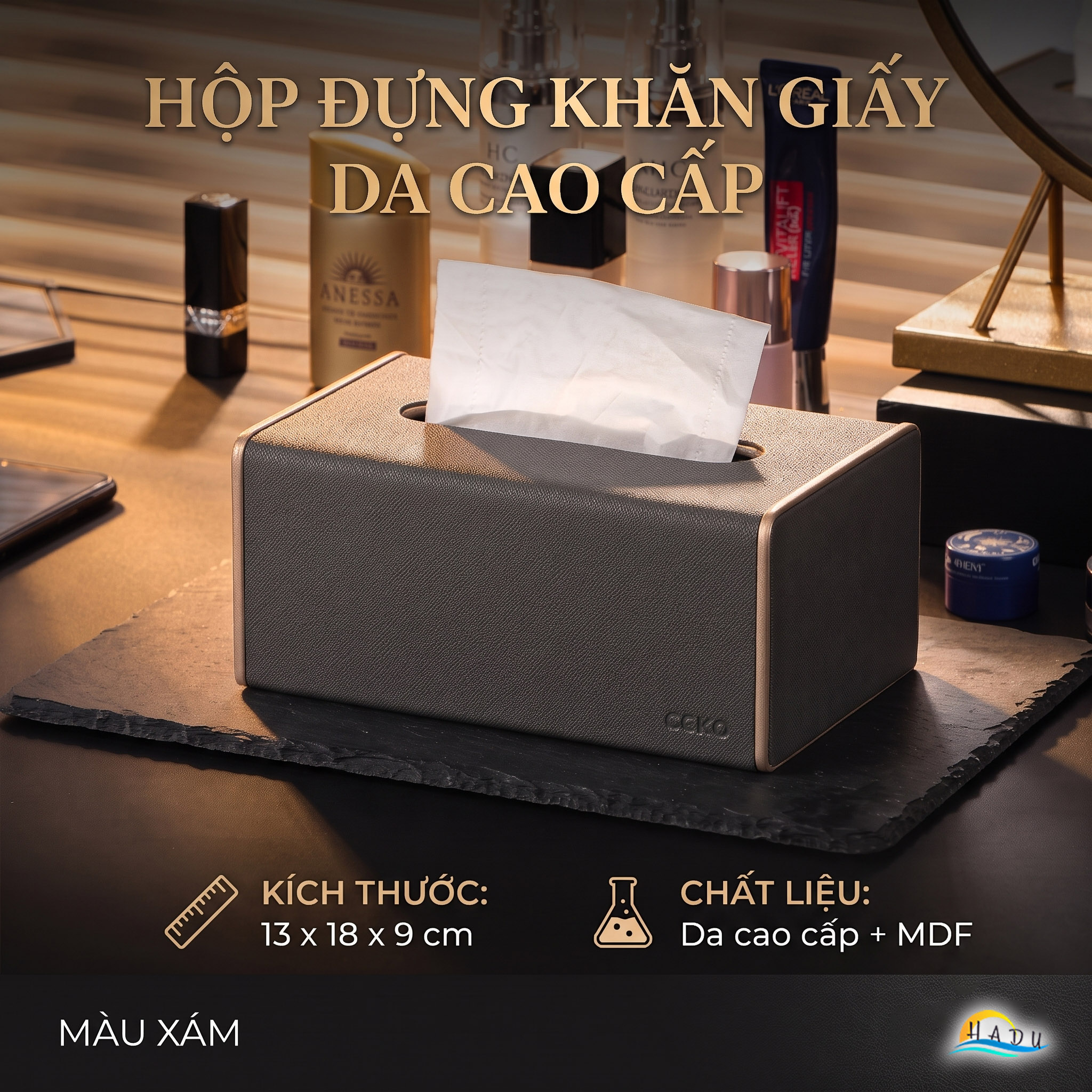 Hộp Đựng Khăn Giấy Bọc Da CCKO, Để Bàn Sang Trọng, Đáy Nam Châm, Nhiều Màu