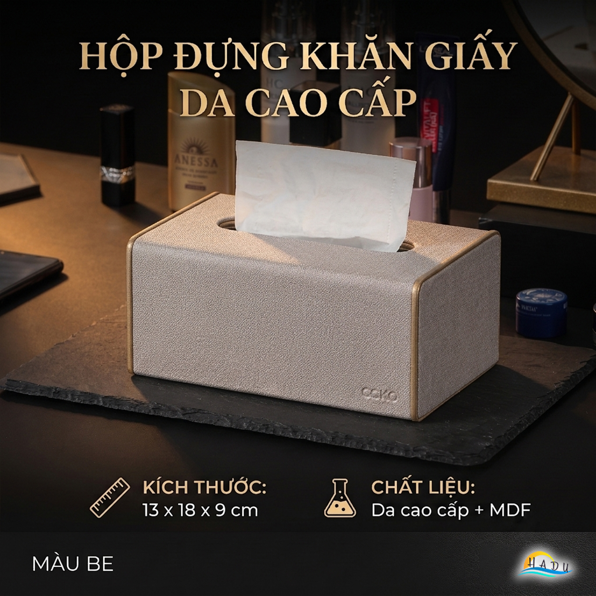 Hộp Đựng Khăn Giấy Bọc Da CCKO, Để Bàn Sang Trọng, Đáy Nam Châm, Nhiều Màu