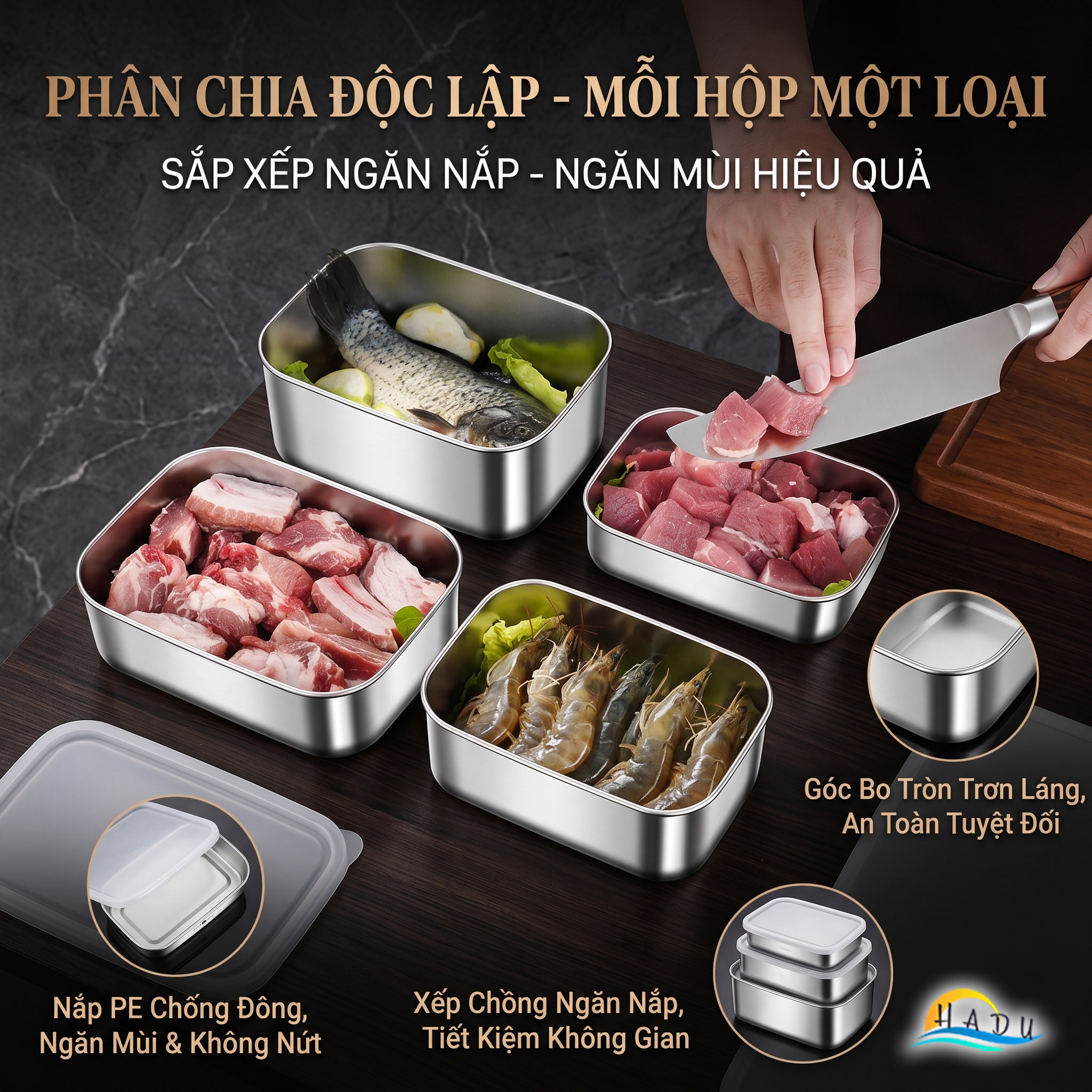 Hộp Đựng Thực Phẩm Inox 316L SSGP, Hộp Trữ Đông Tủ Lạnh Nắp Silicone Kín Khít, Dùng Lò Nướng, Đạt Chất Lượng LFGB Đức