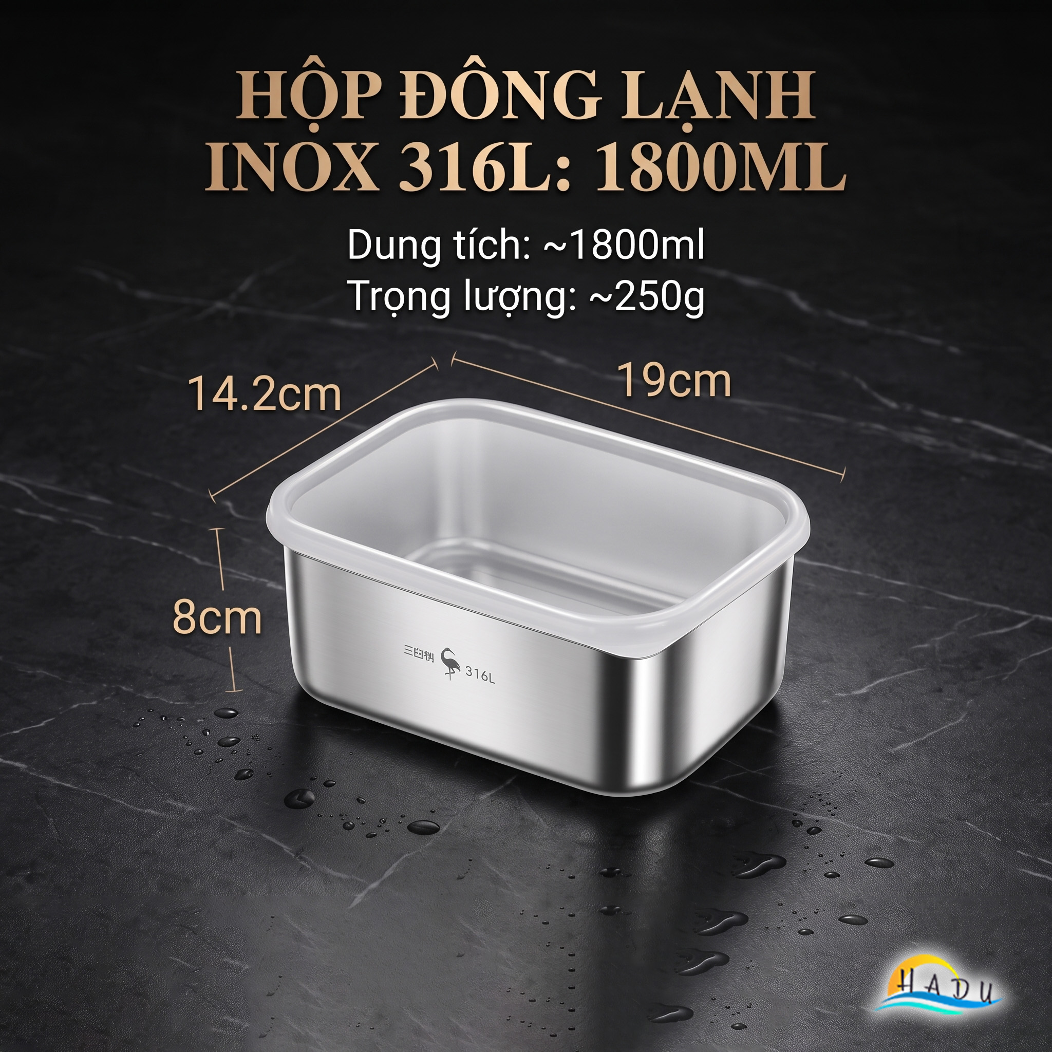 Hộp Đựng Thực Phẩm Inox 316L SSGP, Hộp Trữ Đông Tủ Lạnh Nắp Silicone Kín Khít, Dùng Lò Nướng, Đạt Chất Lượng LFGB Đức