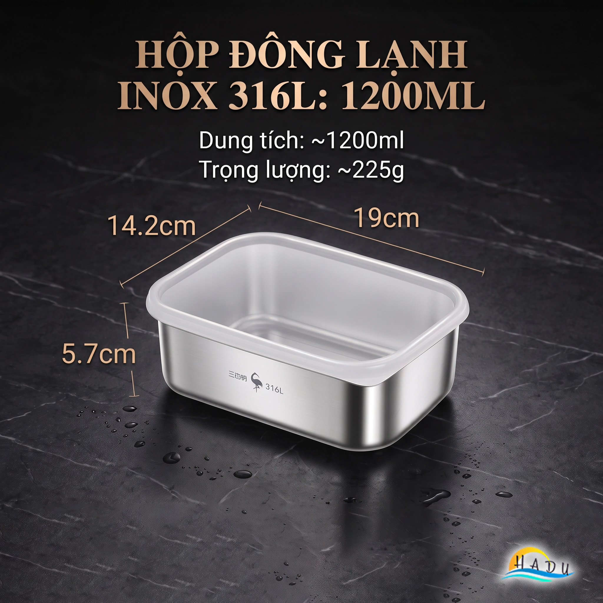Hộp Đựng Thực Phẩm Inox 316L SSGP, Hộp Trữ Đông Tủ Lạnh Nắp Silicone Kín Khít, Dùng Lò Nướng, Đạt Chất Lượng LFGB Đức