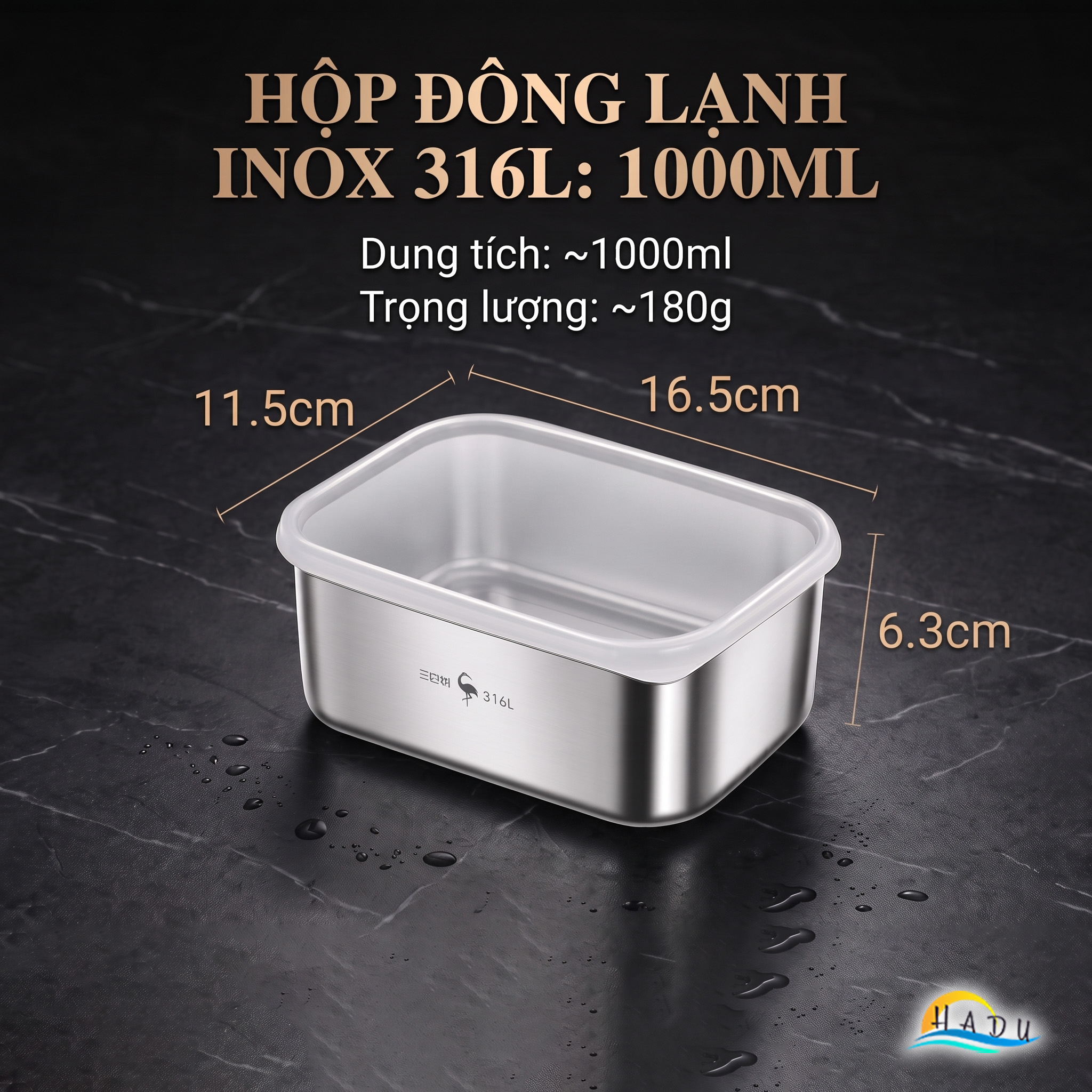 Hộp Đựng Thực Phẩm Inox 316L SSGP, Hộp Trữ Đông Tủ Lạnh Nắp Silicone Kín Khít, Dùng Lò Nướng, Đạt Chất Lượng LFGB Đức