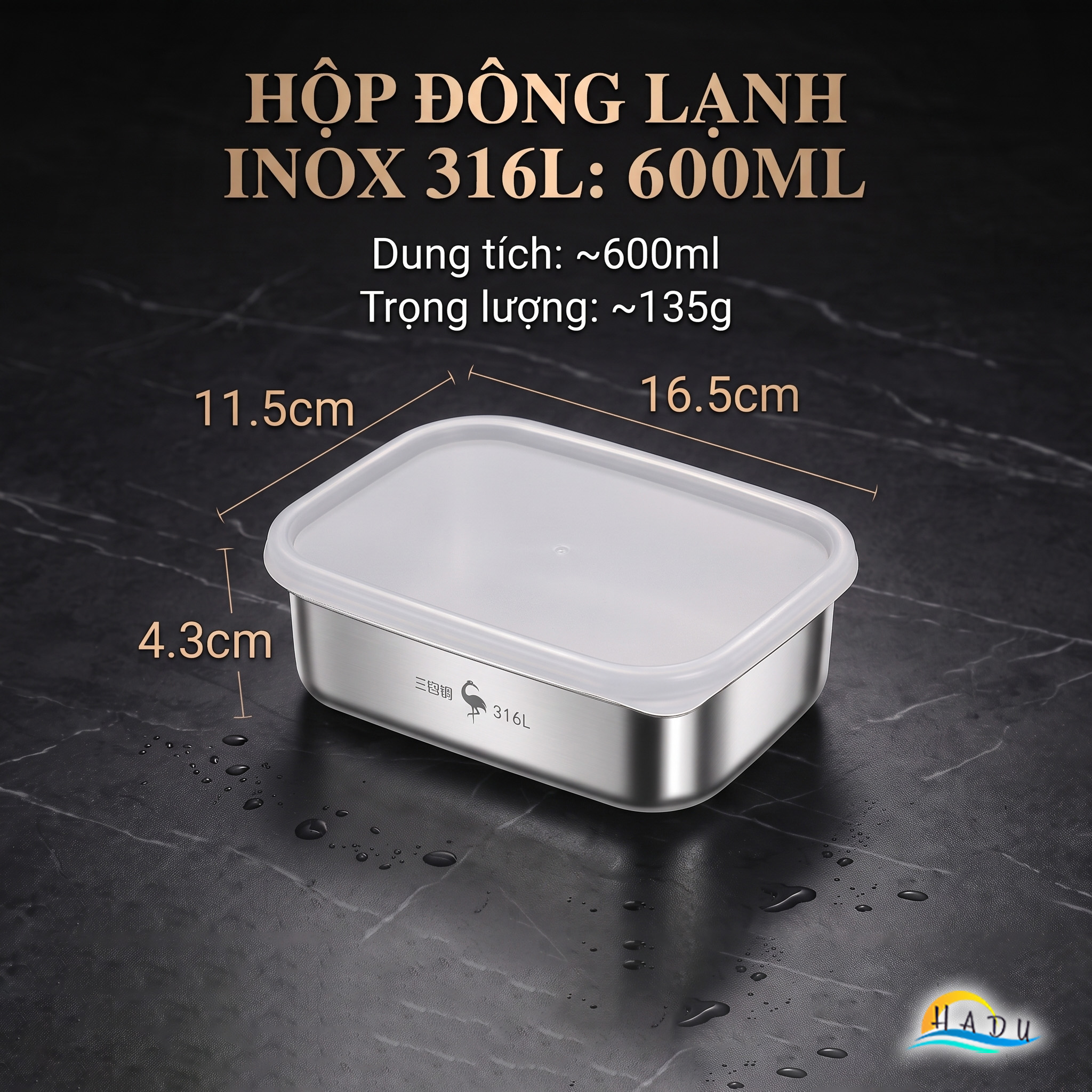 Hộp Đựng Thực Phẩm Inox 316L SSGP, Hộp Trữ Đông Tủ Lạnh Nắp Silicone Kín Khít, Dùng Lò Nướng, Đạt Chất Lượng LFGB Đức
