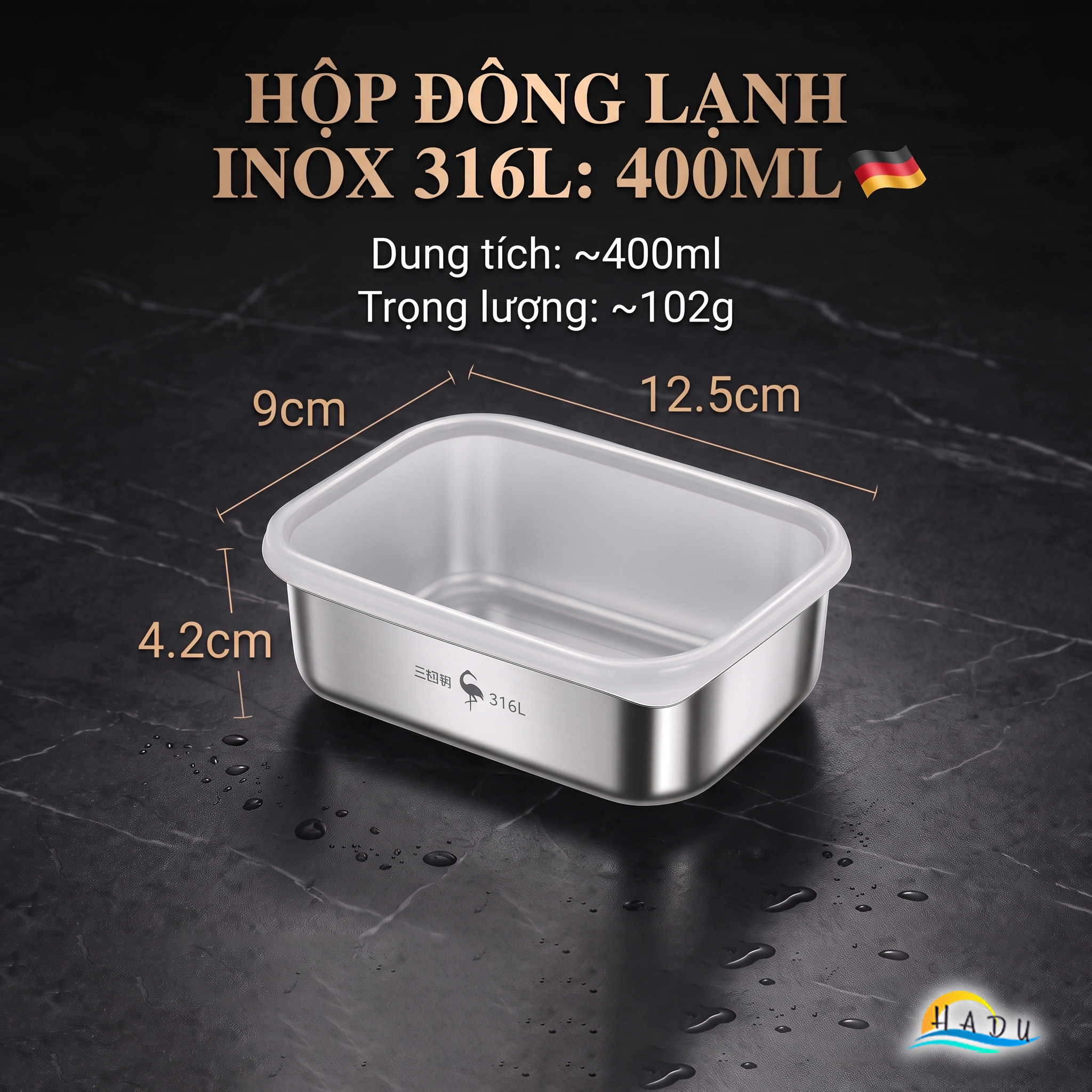 Hộp Đựng Thực Phẩm Inox 316L SSGP, Hộp Trữ Đông Tủ Lạnh Nắp Silicone Kín Khít, Dùng Lò Nướng, Đạt Chất Lượng LFGB Đức