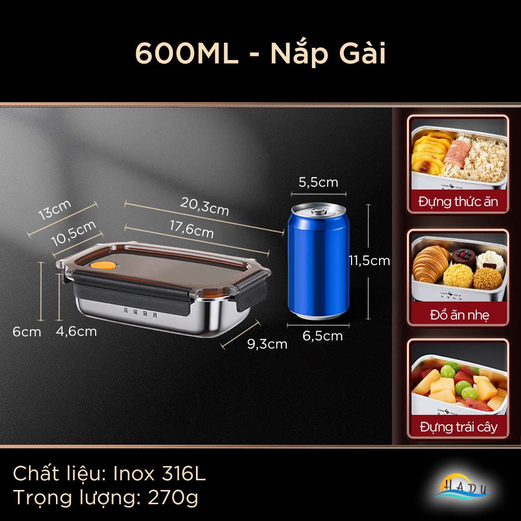 Hộp Bảo Quản Tủ Lạnh Inox 304 SSGP, Nắp Silicone Kín Khí, Chống Rò Rỉ, Đạt Chất Lượng LFGB Đức