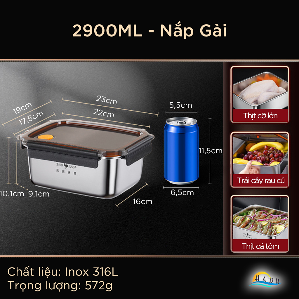 Hộp Bảo Quản Tủ Lạnh Inox 304 SSGP, Nắp Silicone Kín Khí, Chống Rò Rỉ, Đạt Chất Lượng LFGB Đức