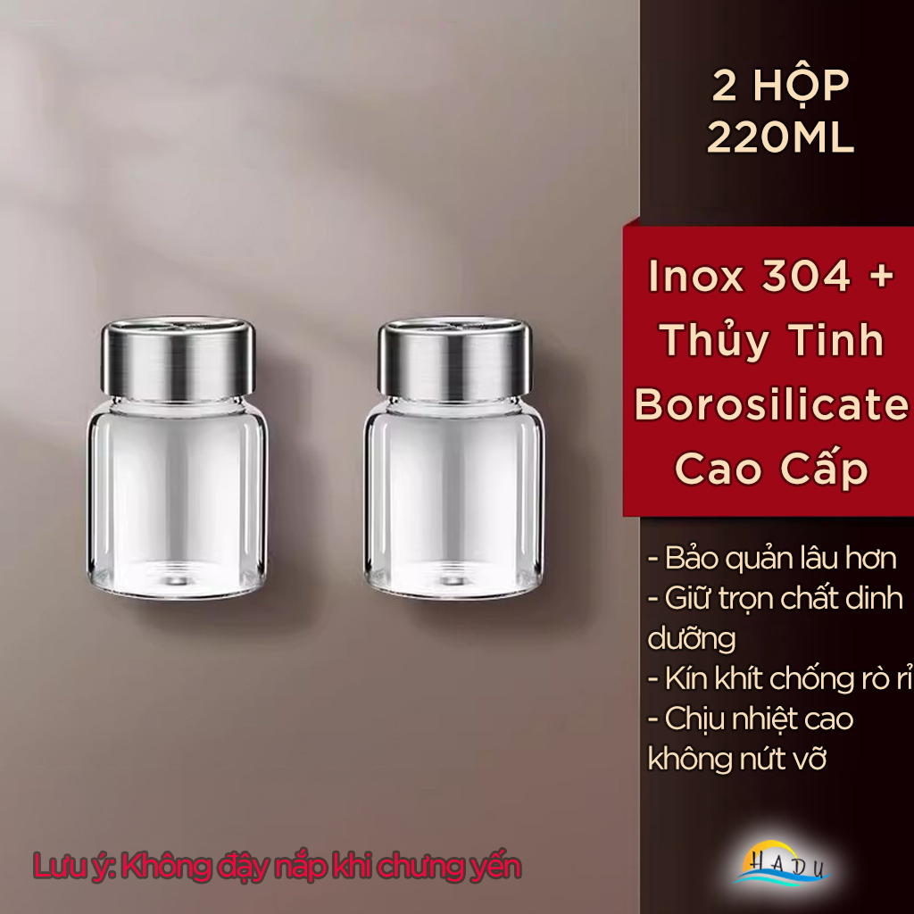 Hũ Chưng Yến Thủy Tinh Borosilicate SSGP, Nắp Inox 304 Kín Hơi, Chịu Nhiệt 300°C, Đạt Chất Lượng LFGB Đức