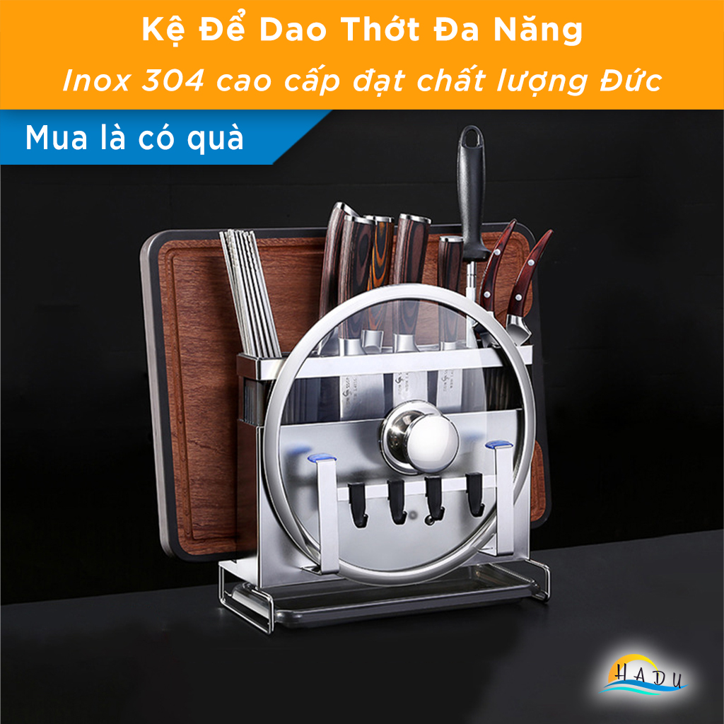 Giá Để Dao Thớt Đa Năng SSGP Inox 304, Treo Tường hoặc Để Bàn, Kèm Ống Đũa, Đạt Chất Lượng LFGB Đức