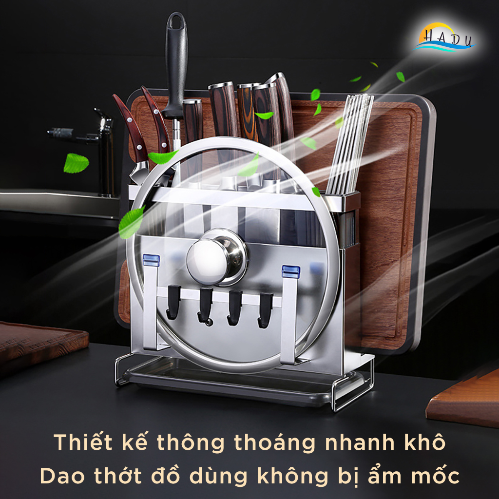 Giá Để Dao Thớt Đa Năng SSGP Inox 304, Treo Tường hoặc Để Bàn, Kèm Ống Đũa, Đạt Chất Lượng LFGB Đức