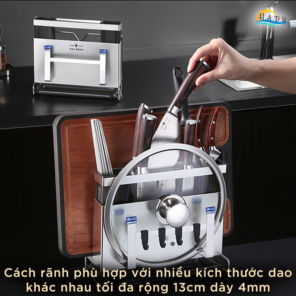 Giá Để Dao Thớt Đa Năng SSGP Inox 304, Treo Tường hoặc Để Bàn, Kèm Ống Đũa, Đạt Chất Lượng LFGB Đức