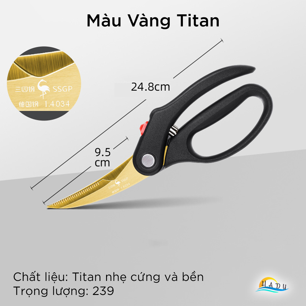 Kéo Cắt Gà Trợ Lực SSGP, Thép Đức, Lò Xo Giảm Lực, Khóa An Toàn, Dài 24.5cm, Đạt Chất Lượng LFGB Đức