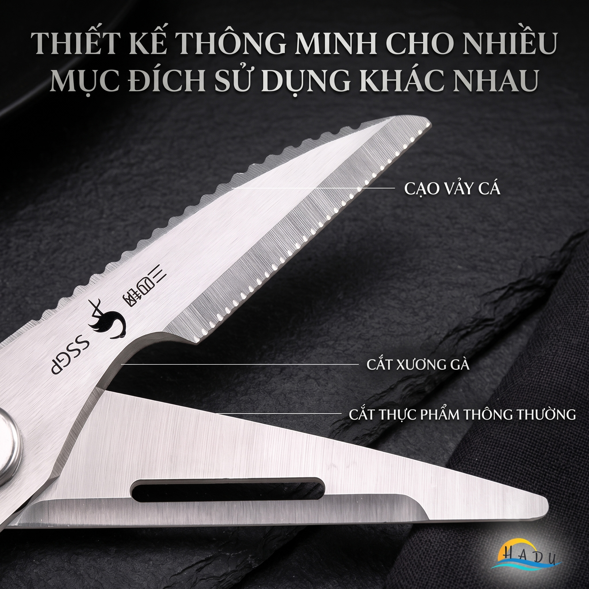 Kéo Nhà Bếp Đa Năng SSGP, Inox 304, Cắt Gà, Cắt Xương, Mở Nắp Chai, Dài 23cm, Đạt Chất Lượng LFGB Đức