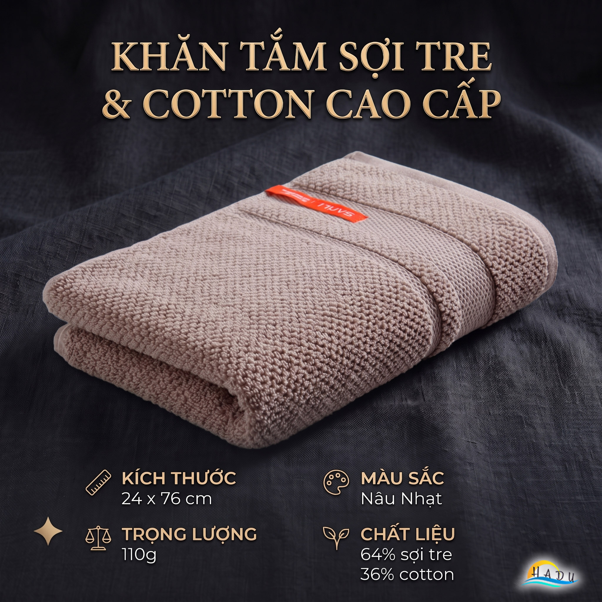 Khăn Mặt Cotton Sợi Tre HADU Kháng Khuẩn, Siêu Mềm Mại, Thấm Hút Tốt, 24x76cm, Nhiều Màu