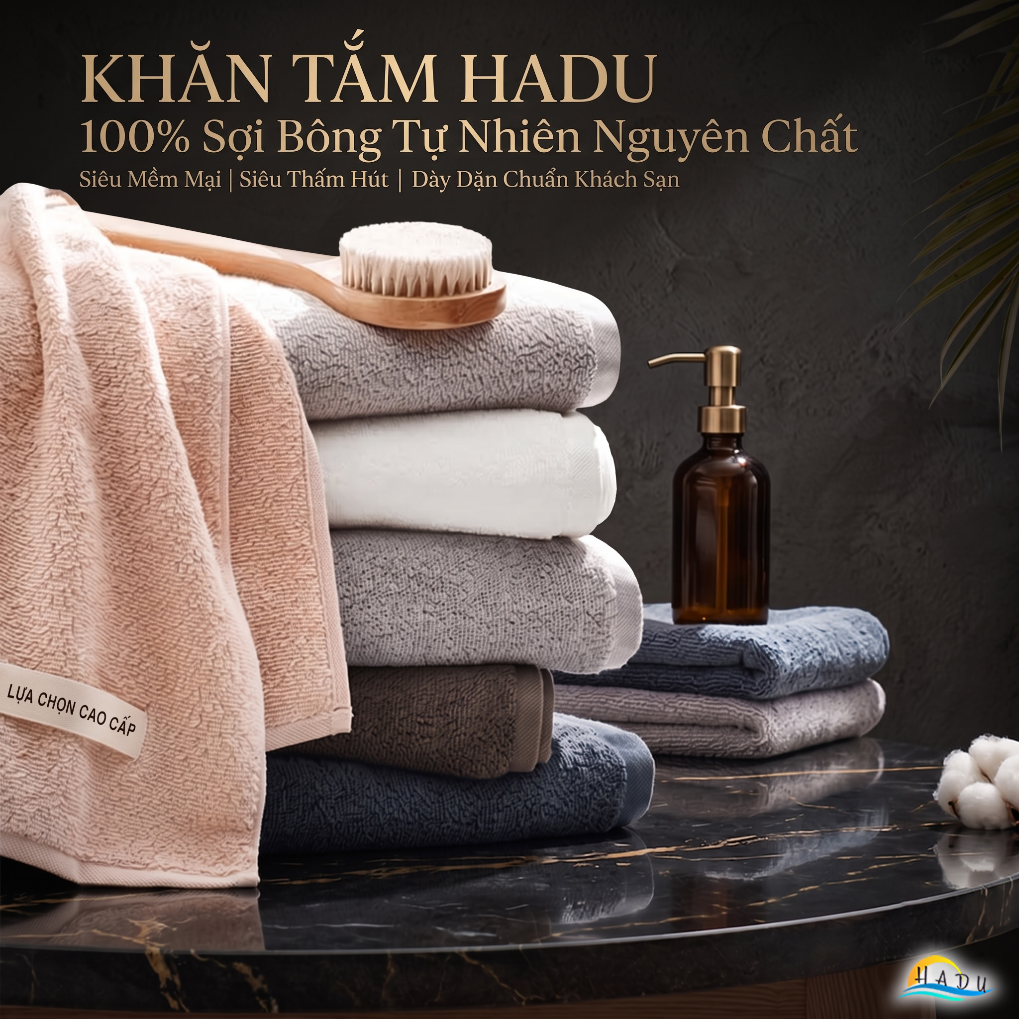 Khăn Tắm Cotton HADU Kháng Khuẩn, Siêu Mềm Mại, Thấm Hút Tốt, 70x140cm, Nhiều Màu