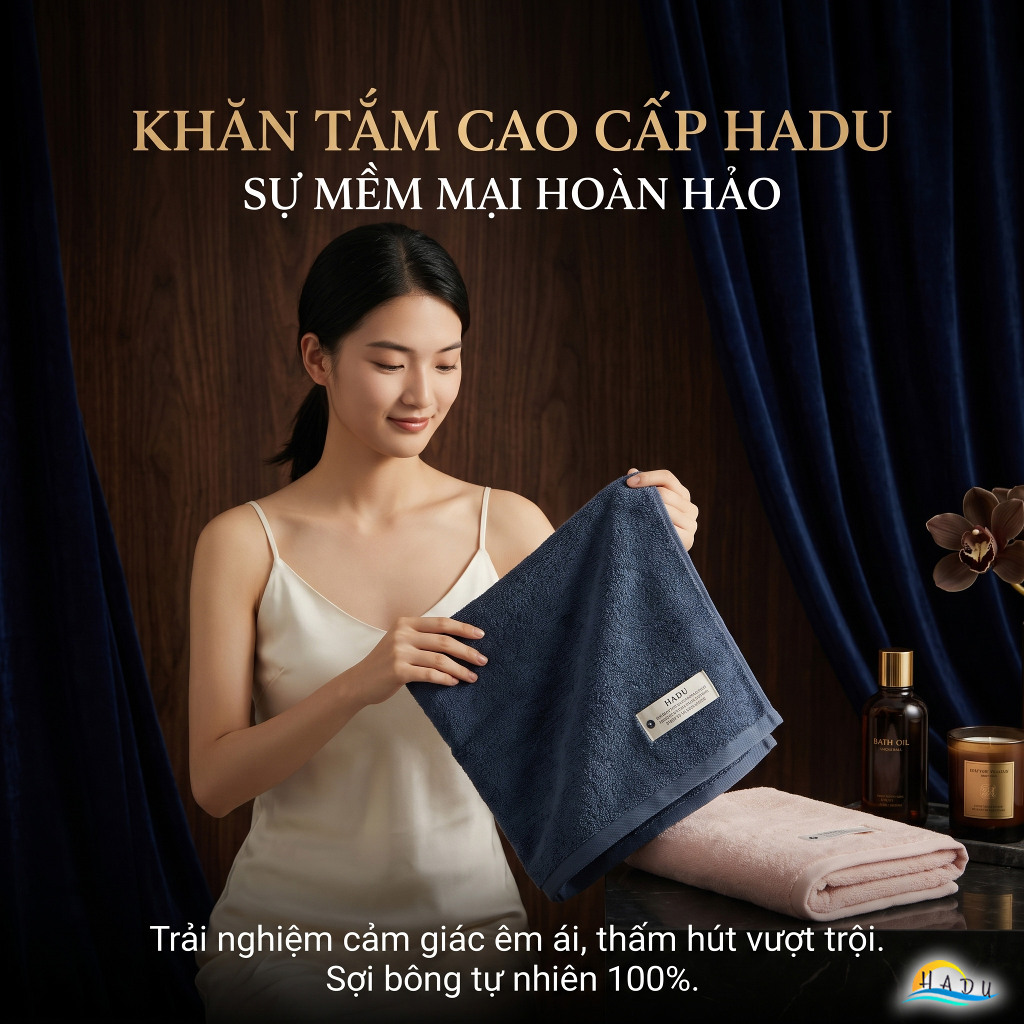 Khăn Tắm Cotton HADU Kháng Khuẩn, Siêu Mềm Mại, Thấm Hút Tốt, 70x140cm, Nhiều Màu