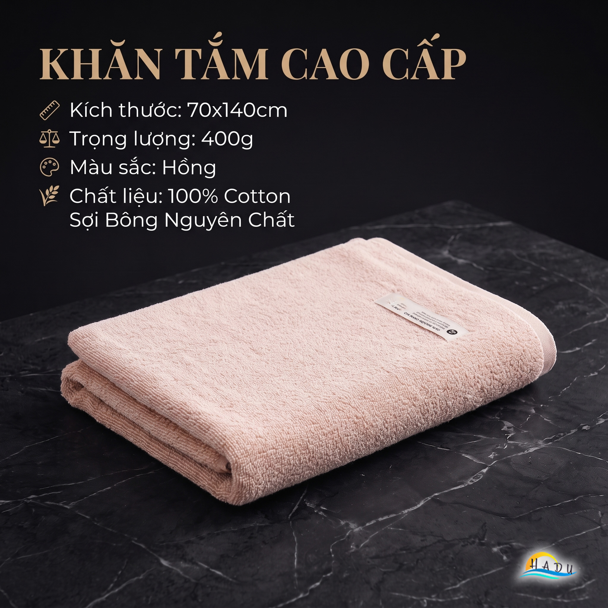 Khăn Tắm Cotton HADU Kháng Khuẩn, Siêu Mềm Mại, Thấm Hút Tốt, 70x140cm, Nhiều Màu