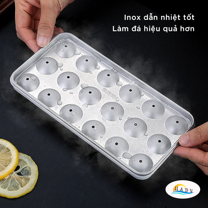 Khay Làm Đá Tròn Nhỏ 18 Viên Có Nắp Đậy Cao Cấp Inox 304 Đạt Chất Lượng Đức SSGP