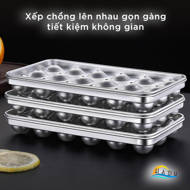 Khay Làm Đá Tròn Nhỏ 18 Viên Có Nắp Đậy Cao Cấp Inox 304 Đạt Chất Lượng Đức SSGP