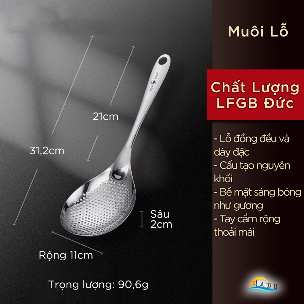 Muôi Múc Canh Inox 304 SSGP, Lòng Sâu, Tay Cầm Rộng Chống Trượt, Đạt Chất Lượng LFGB Đức