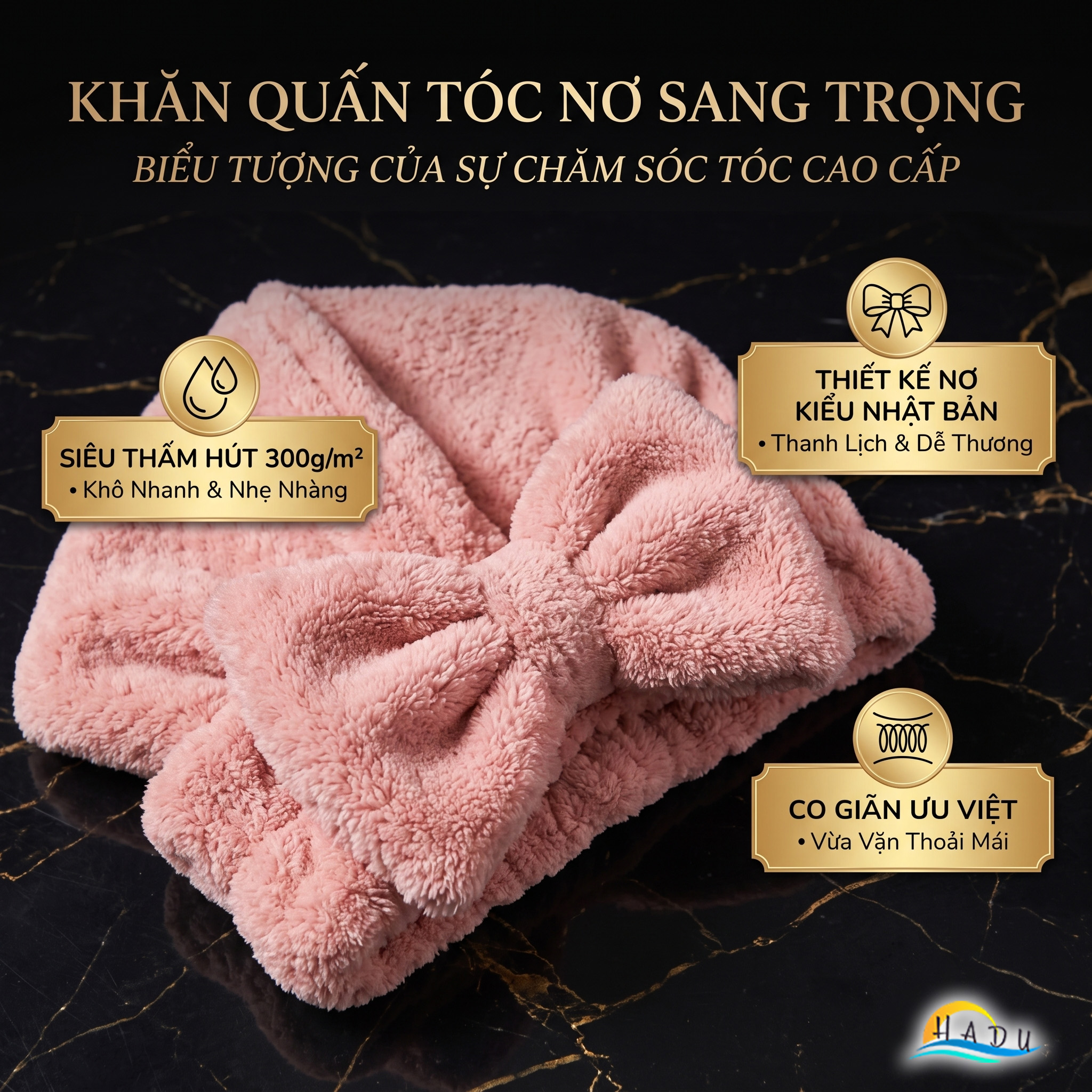 Mũ Trùm Đầu Khi Tắm Ủ Tóc Bền Cao Cấp Nơ Kiểu Nhật Mềm Mịn HADU