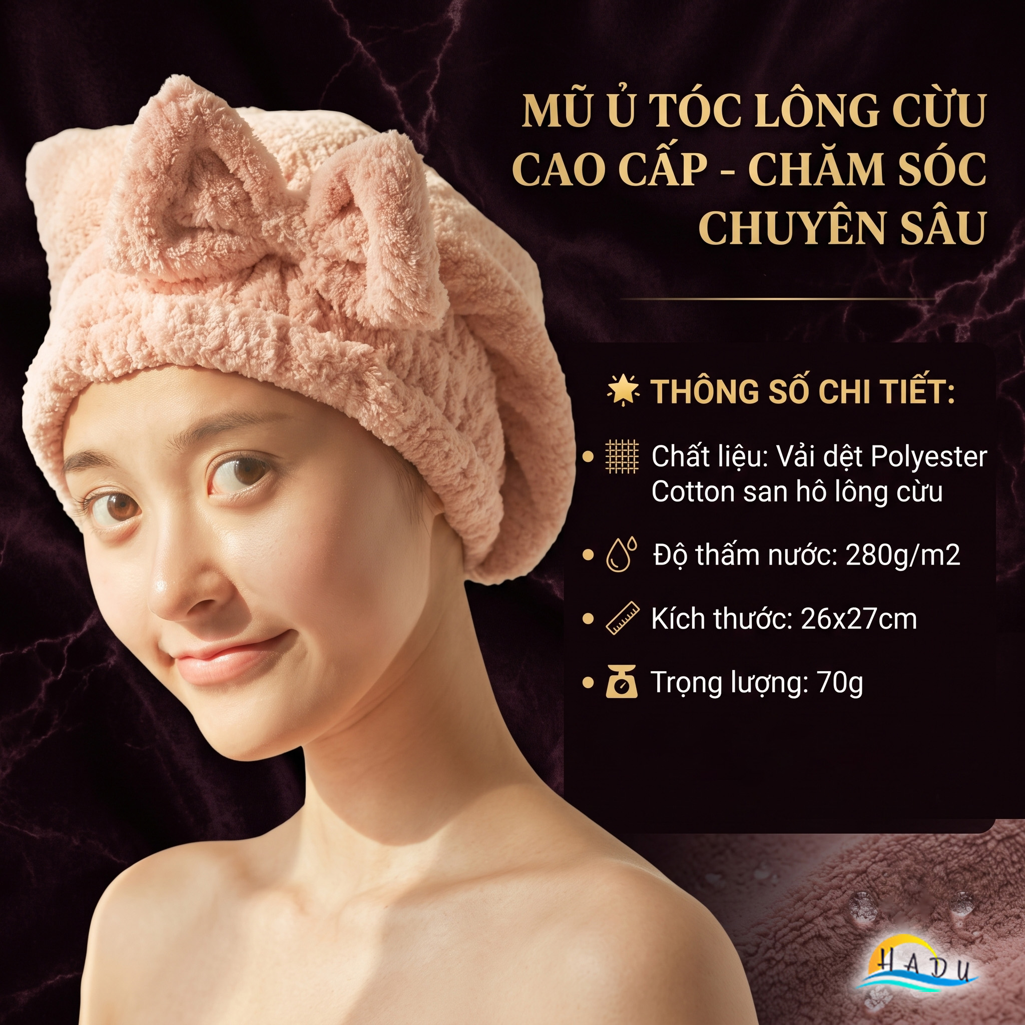 Mũ Trùm Đầu Khi Tắm Ủ Tóc Bền Cao Cấp Nơ Kiểu Nhật Mềm Mịn HADU