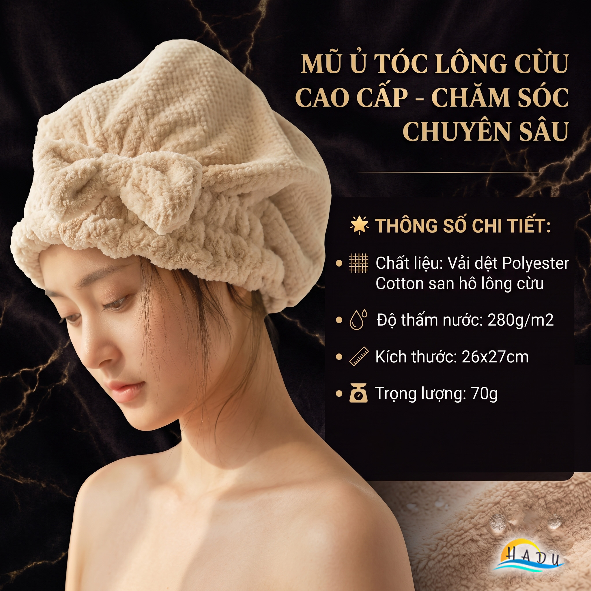 Mũ Trùm Đầu Khi Tắm Ủ Tóc Bền Cao Cấp Nơ Kiểu Nhật Mềm Mịn HADU