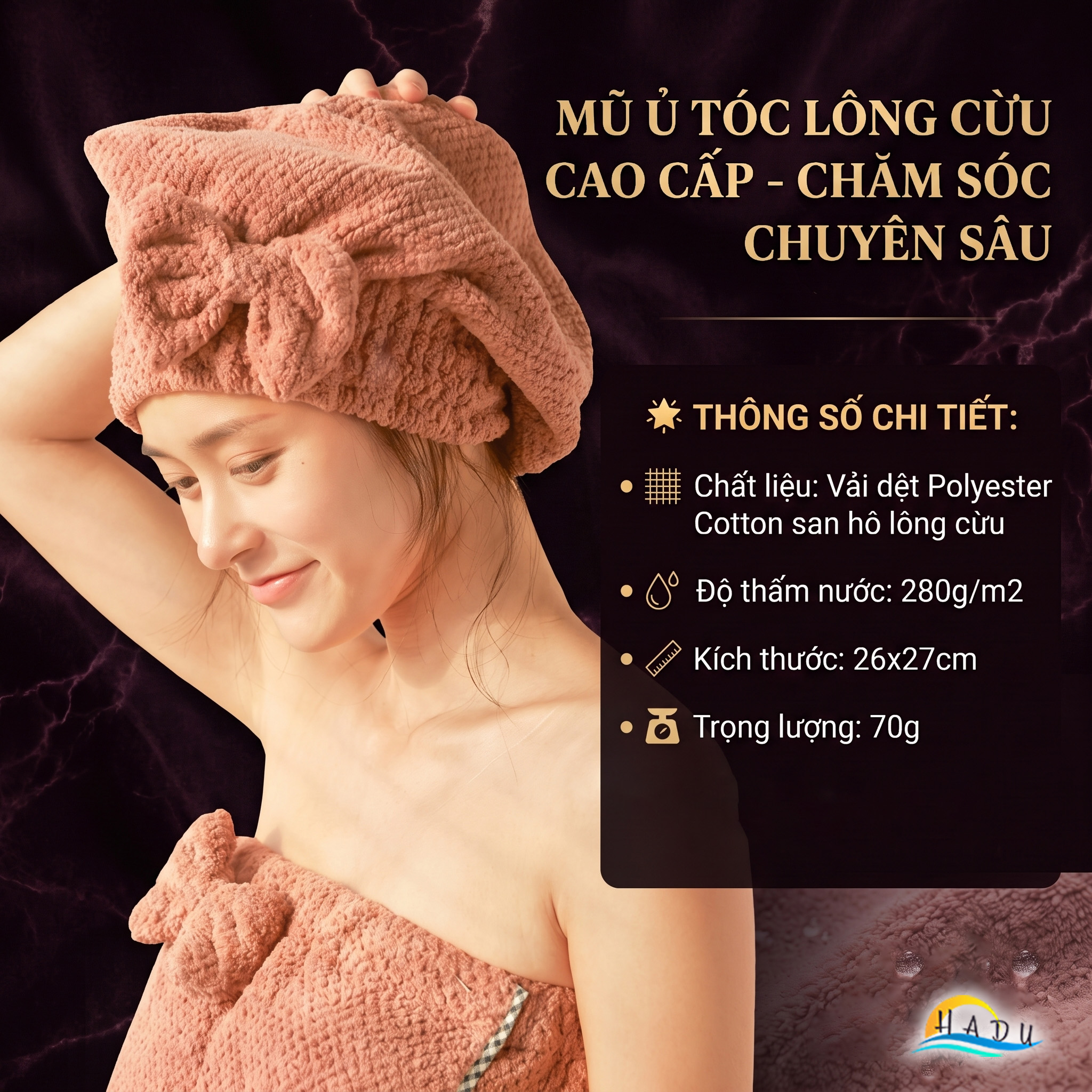 Mũ Trùm Đầu Khi Tắm Ủ Tóc Bền Cao Cấp Nơ Kiểu Nhật Mềm Mịn HADU