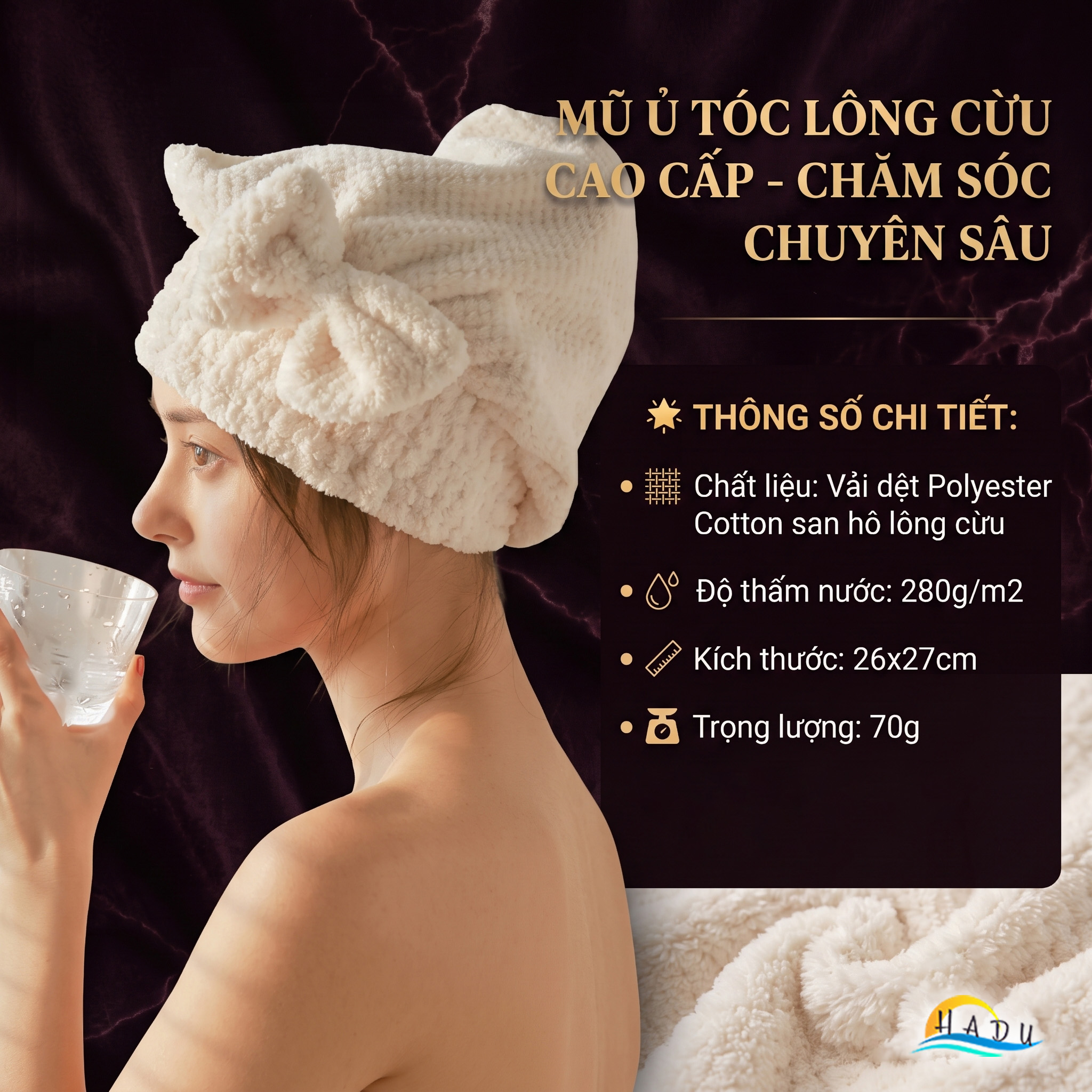 Mũ Trùm Đầu Khi Tắm Ủ Tóc Bền Cao Cấp Nơ Kiểu Nhật Mềm Mịn HADU