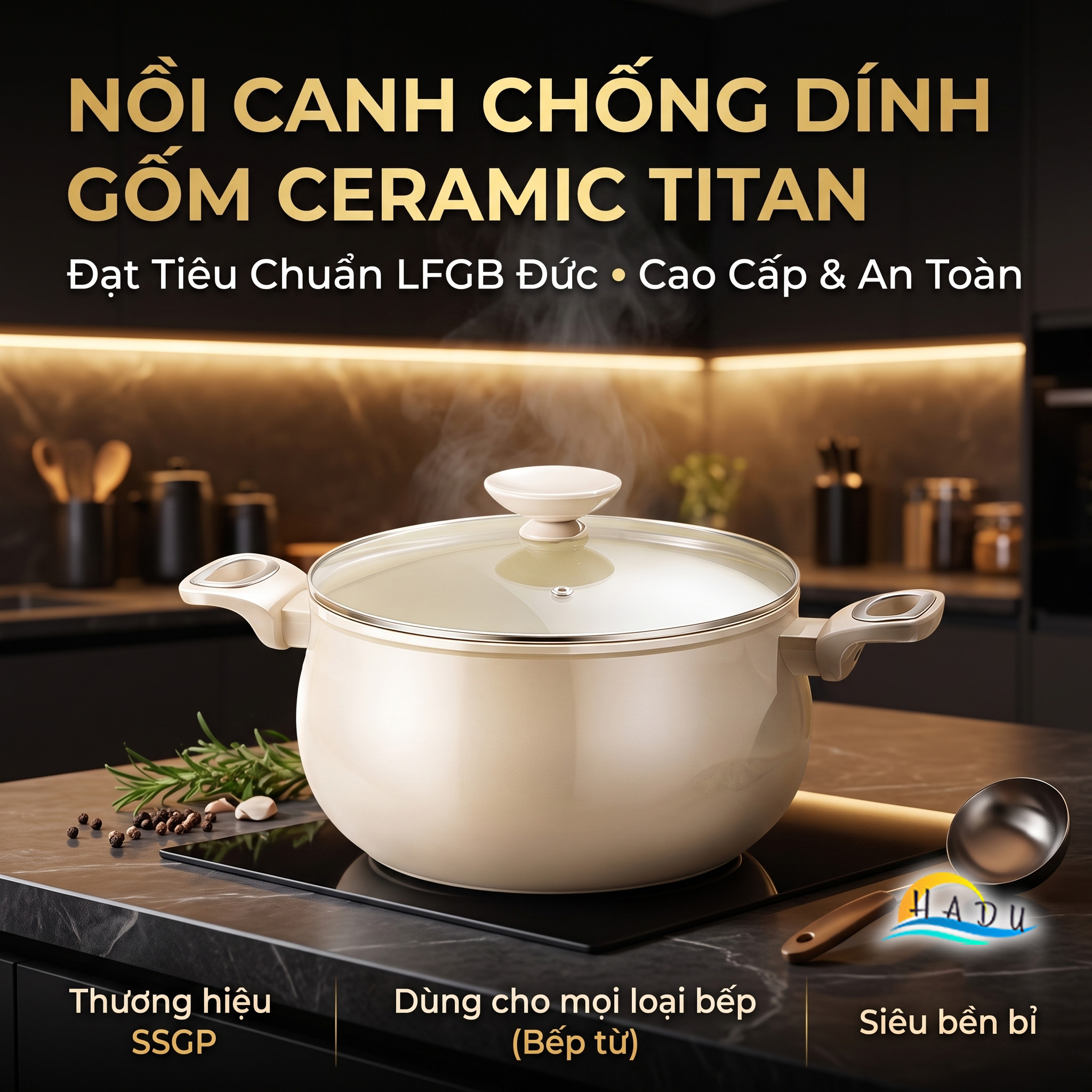 Nồi Chống Dính Bếp Từ SSGP Titan Gốm, 20cm 24cm 26cm, Không Teflon, Đạt Chất Lượng LFGB Đức