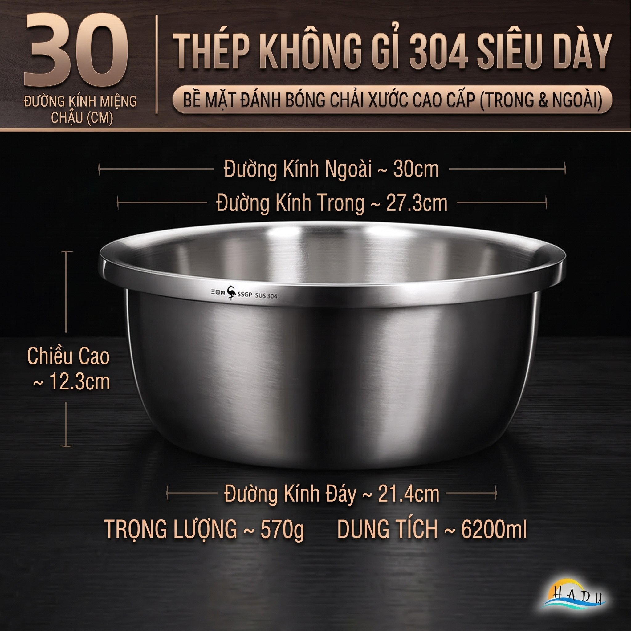 Bộ Rổ và Chậu Inox 304 SSGP, Đa Năng Rửa Rau Củ, Xếp Chồng Gọn, Nhiều Size, Đạt Chất Lượng LFGB Đức