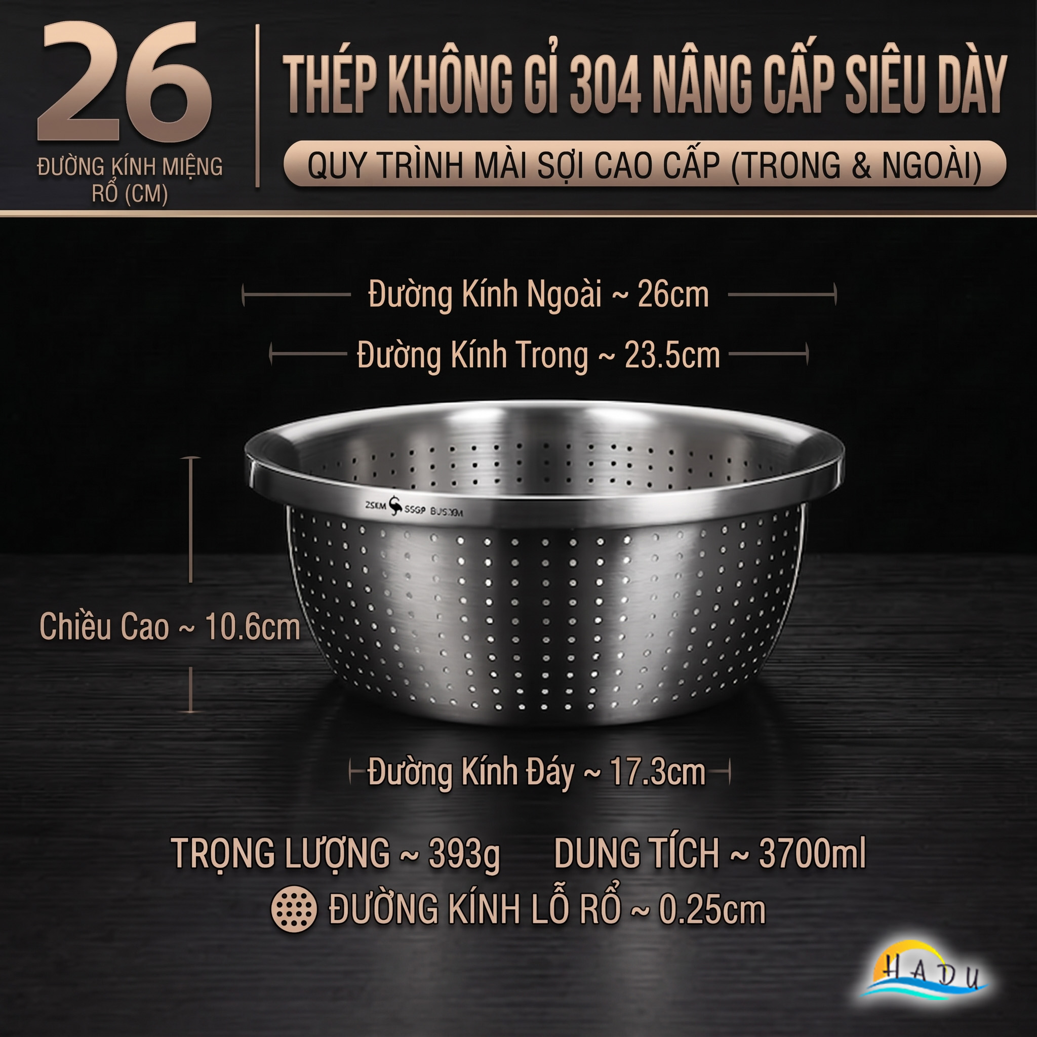 Bộ Rổ và Chậu Inox 304 SSGP, Đa Năng Rửa Rau Củ, Xếp Chồng Gọn, Nhiều Size, Đạt Chất Lượng LFGB Đức