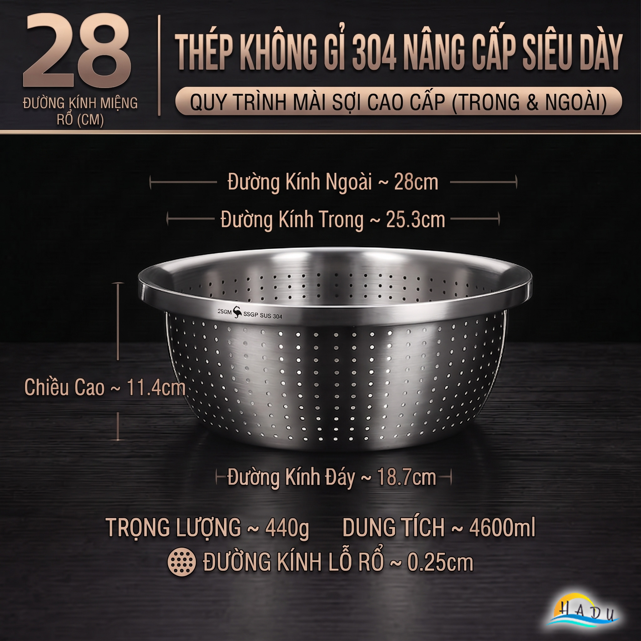 Bộ Rổ và Chậu Inox 304 SSGP, Đa Năng Rửa Rau Củ, Xếp Chồng Gọn, Nhiều Size, Đạt Chất Lượng LFGB Đức