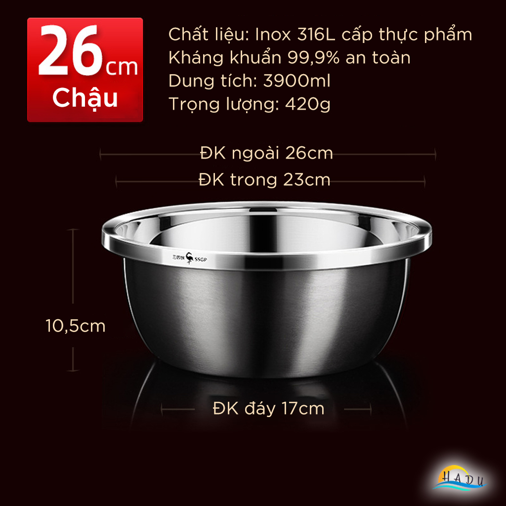 Bộ Rổ và Chậu Inox 304 SSGP, Đa Năng Rửa Rau Củ, Xếp Chồng Gọn, Nhiều Size, Đạt Chất Lượng LFGB Đức