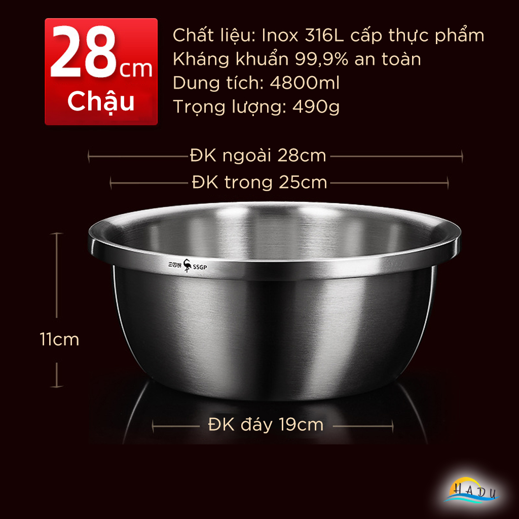 Bộ Rổ và Chậu Inox 304 SSGP, Đa Năng Rửa Rau Củ, Xếp Chồng Gọn, Nhiều Size, Đạt Chất Lượng LFGB Đức