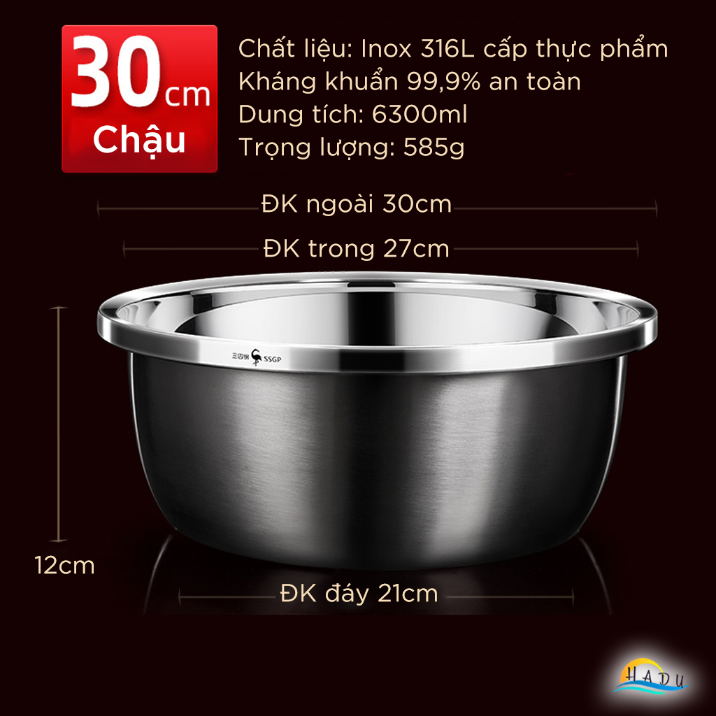 Bộ Rổ và Chậu Inox 304 SSGP, Đa Năng Rửa Rau Củ, Xếp Chồng Gọn, Nhiều Size, Đạt Chất Lượng LFGB Đức