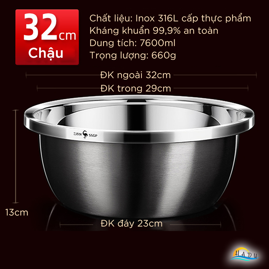 Bộ Rổ và Chậu Inox 304 SSGP, Đa Năng Rửa Rau Củ, Xếp Chồng Gọn, Nhiều Size, Đạt Chất Lượng LFGB Đức