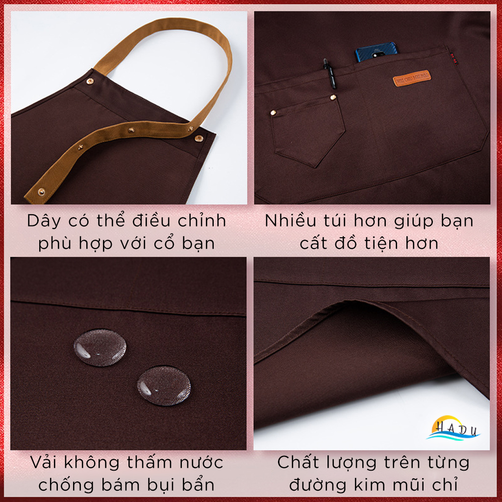 Tạp Dề Nấu Ăn Chống Thấm HADU, Có Nhiều Túi, Dây Đeo Điều Chỉnh, Nhiều Màu