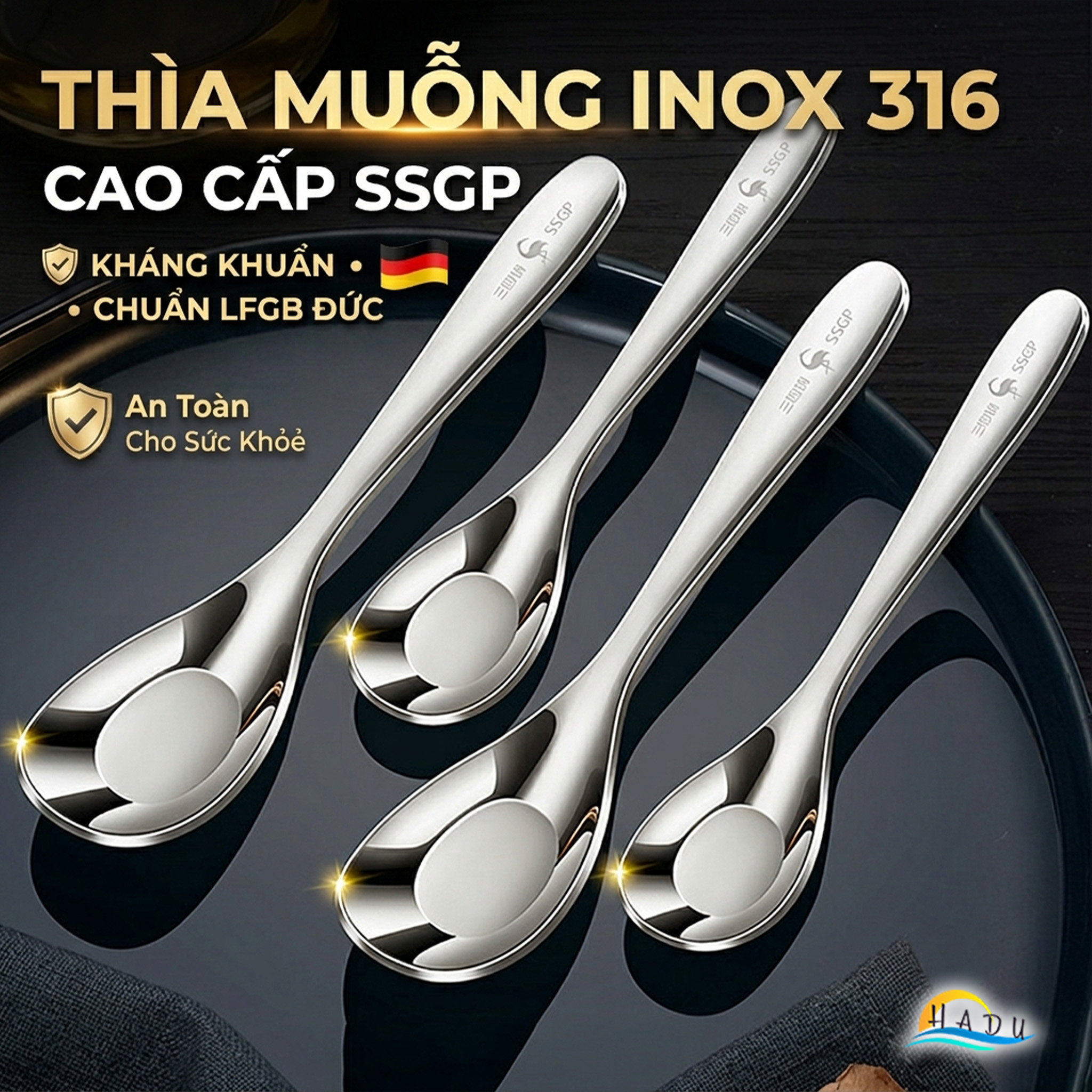 Thìa Phục Vụ Đa Năng SSGP, Inox 316L, Đầu Sâu, Kháng Khuẩn, Đạt Chất Lượng LFGB Đức