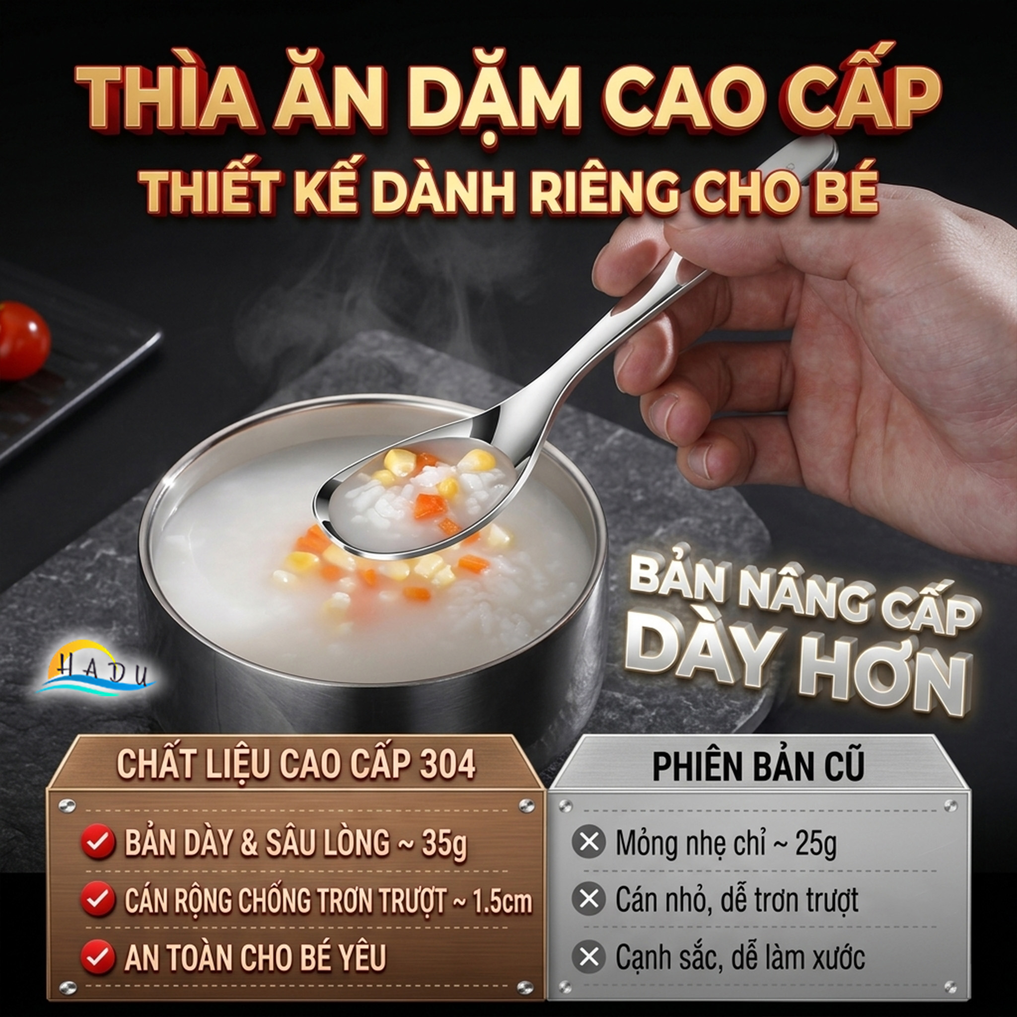 Thìa Phục Vụ Đa Năng SSGP, Inox 316L, Đầu Sâu, Kháng Khuẩn, Đạt Chất Lượng LFGB Đức