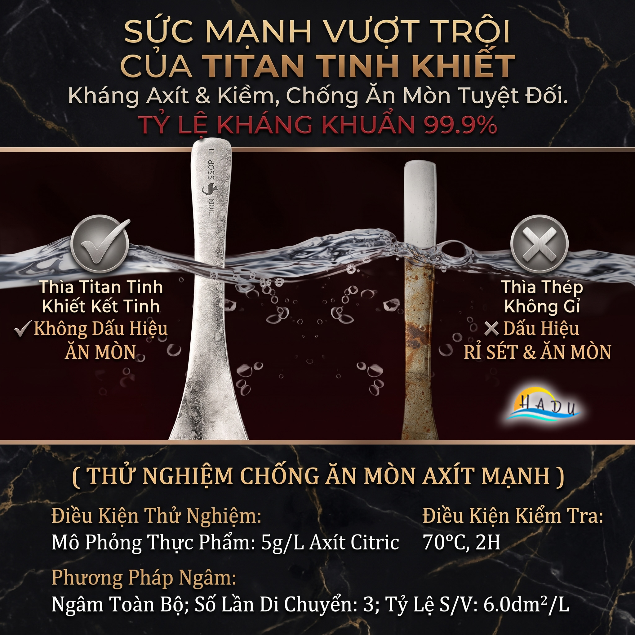 Thìa Ăn Titan Nguyên Chất SSGP, Siêu Nhẹ 22g, Kháng Khuẩn, Dài 15.5cm, Đạt Chất Lượng LFGB Đức