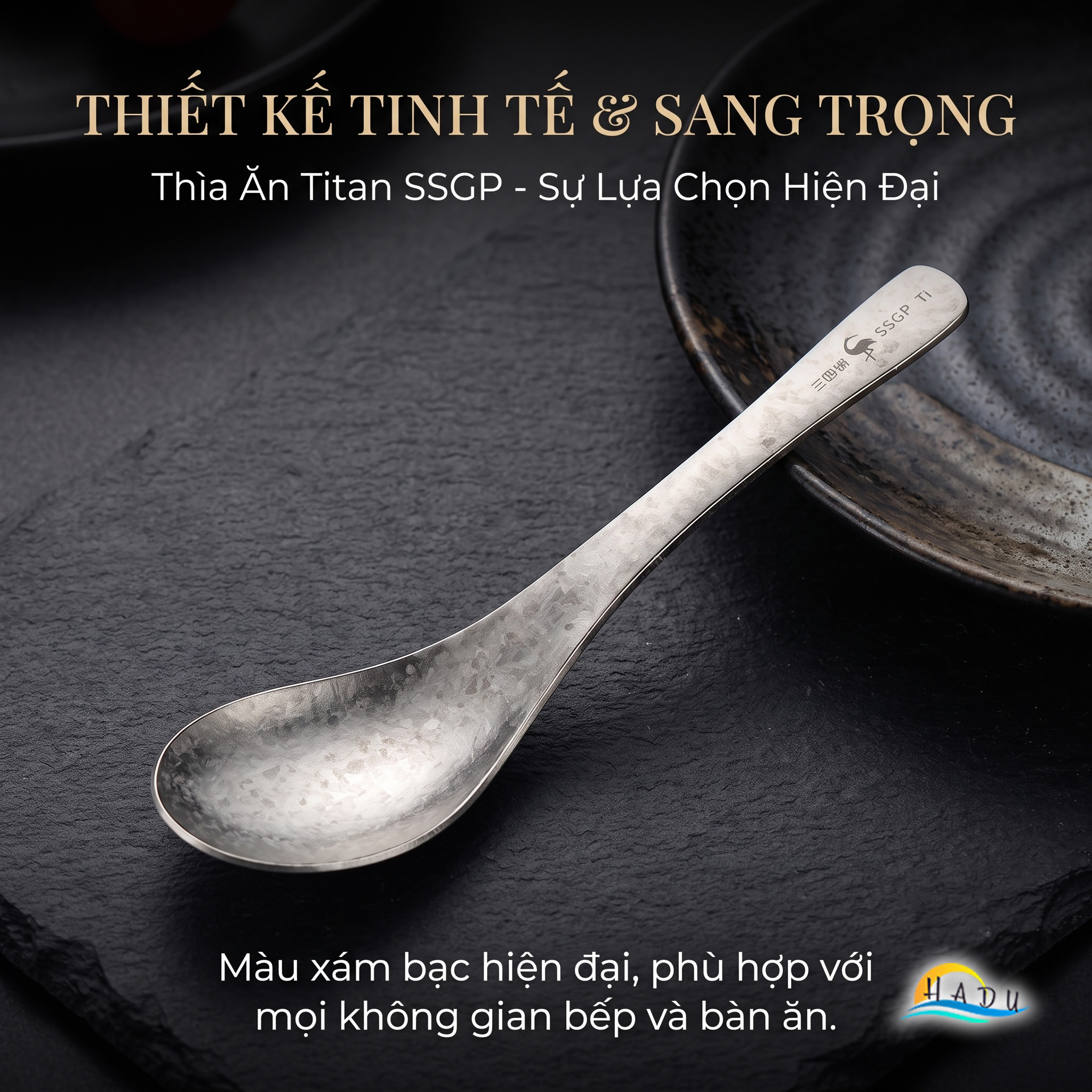 Thìa Ăn Titan Nguyên Chất SSGP, Siêu Nhẹ 22g, Kháng Khuẩn, Dài 15.5cm, Đạt Chất Lượng LFGB Đức
