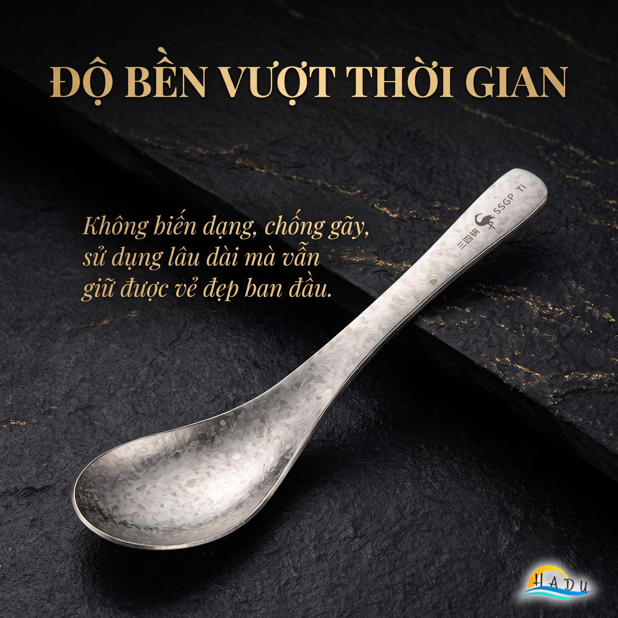 Thìa Ăn Titan Nguyên Chất SSGP, Siêu Nhẹ 22g, Kháng Khuẩn, Dài 15.5cm, Đạt Chất Lượng LFGB Đức