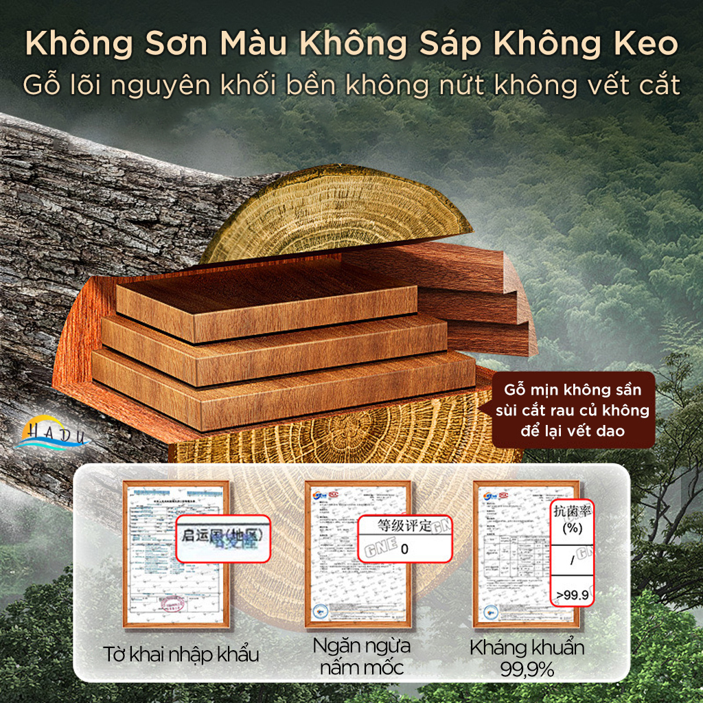 Thớt Gỗ Đàn Hương 2 Mặt SSGP, Kèm Chỗ Mài Gừng Tỏi, Chống Mốc, Đạt Chất Lượng LFGB Đức