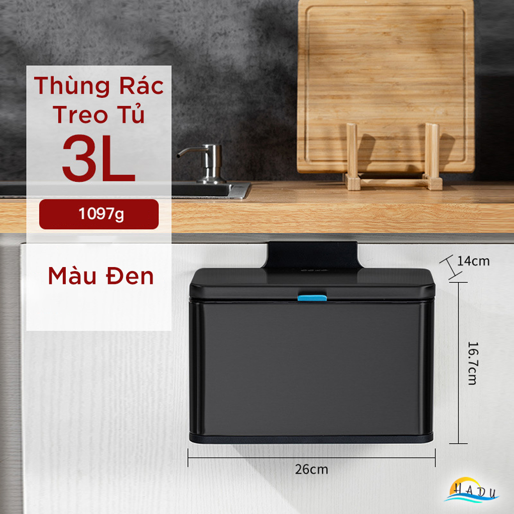 Thùng Rác Treo Tủ Bếp CCKO 3L 6L, Khử Mùi Than Hoạt Tính, Vỏ Inox, Nhiều Màu
