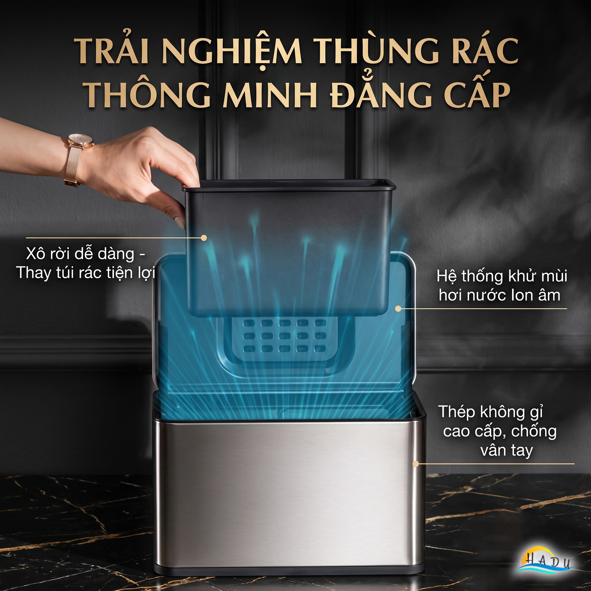 Thùng Rác Treo Tủ Bếp CCKO 3L 6L, Khử Mùi Than Hoạt Tính, Vỏ Inox, Nhiều Màu