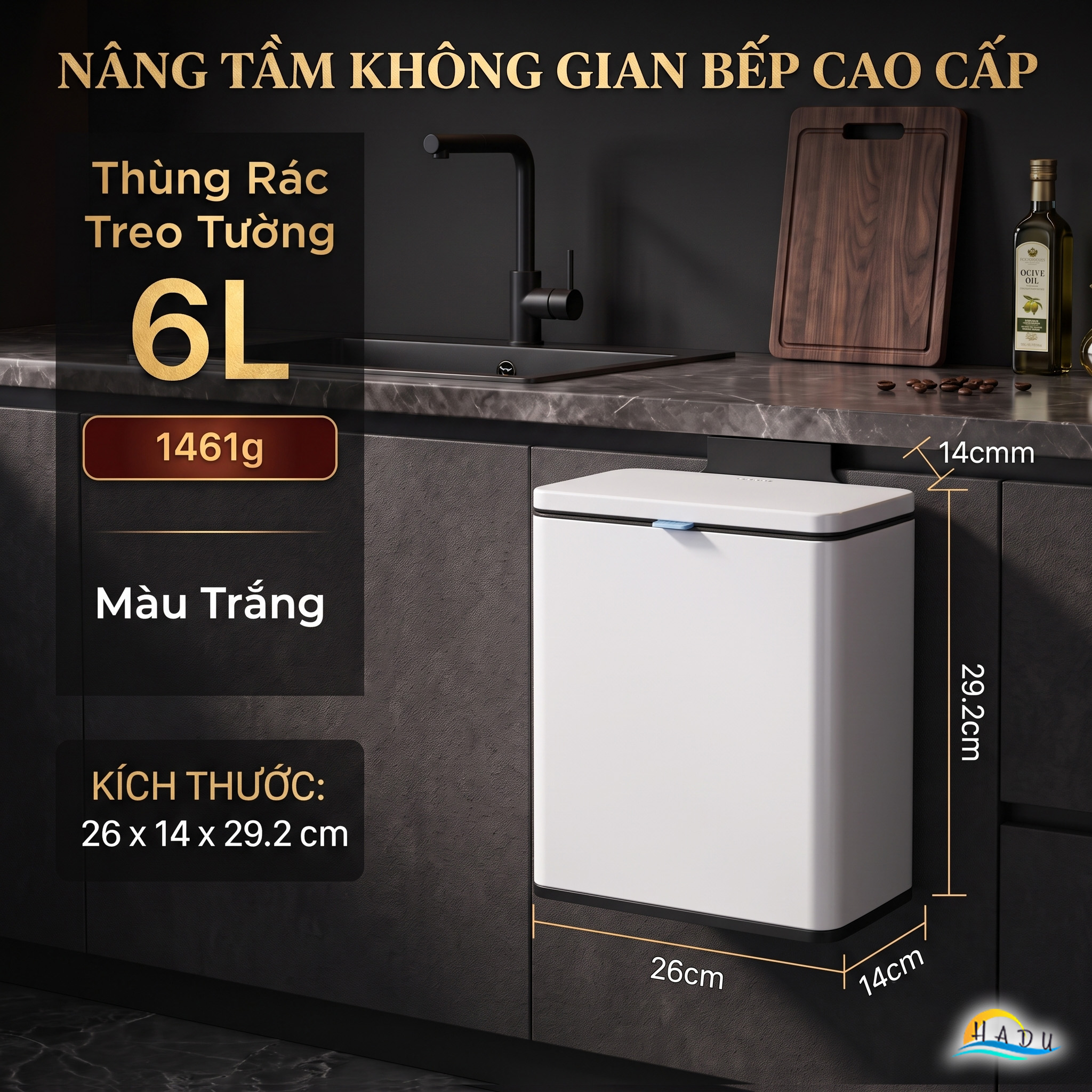 Thùng Rác Treo Tủ Bếp CCKO 3L 6L, Khử Mùi Than Hoạt Tính, Vỏ Inox, Nhiều Màu