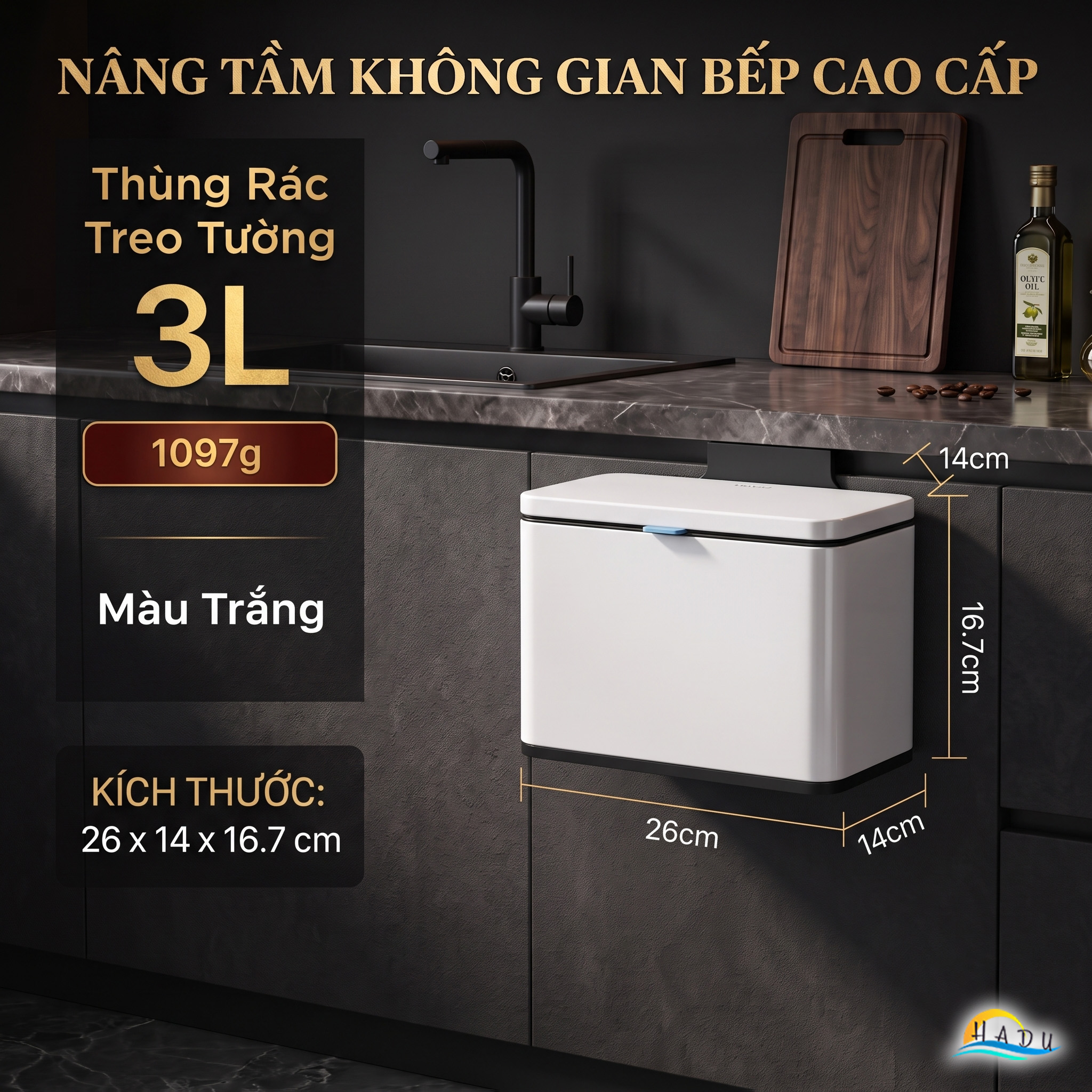 Thùng Rác Treo Tủ Bếp CCKO 3L 6L, Khử Mùi Than Hoạt Tính, Vỏ Inox, Nhiều Màu
