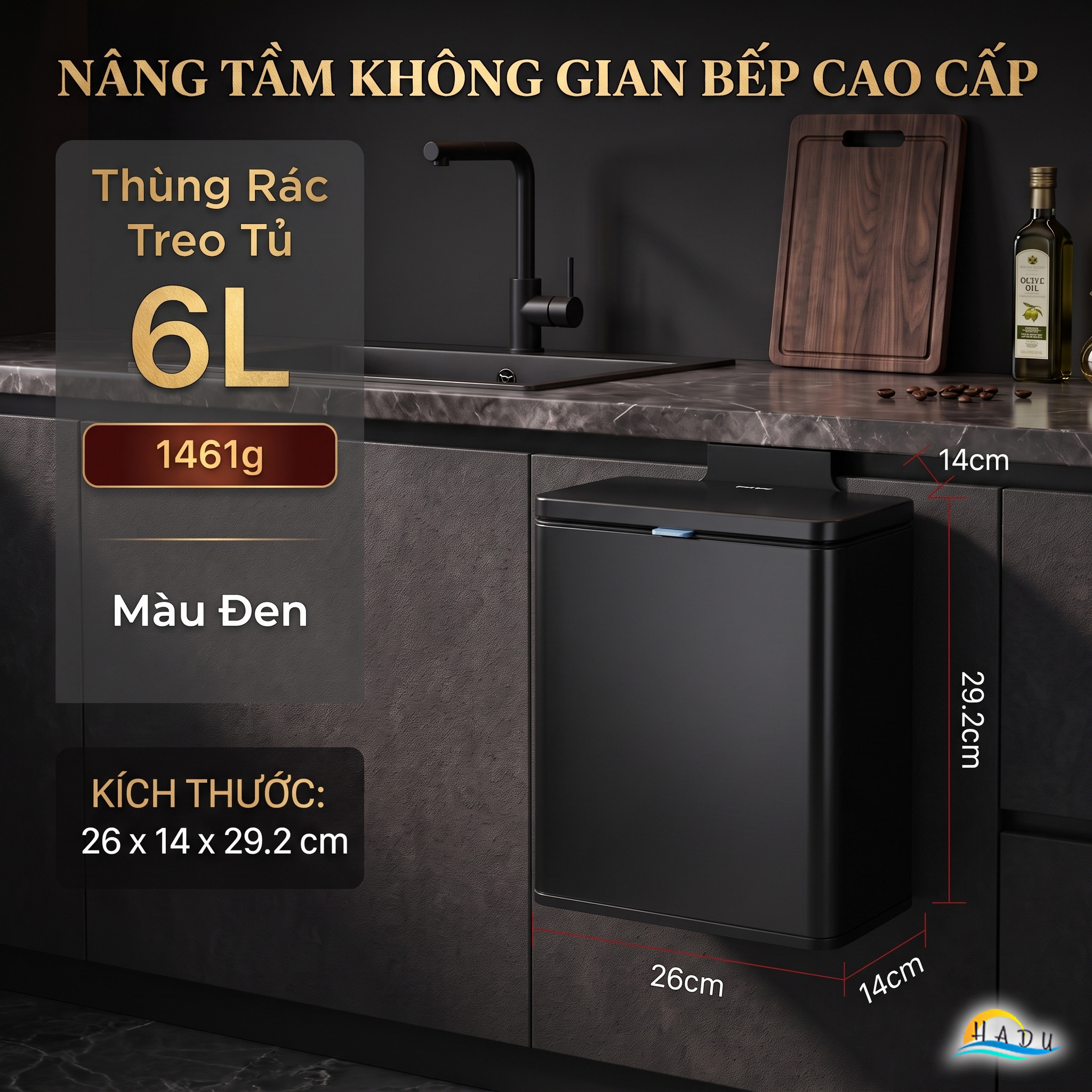 Thùng Rác Treo Tủ Bếp CCKO 3L 6L, Khử Mùi Than Hoạt Tính, Vỏ Inox, Nhiều Màu